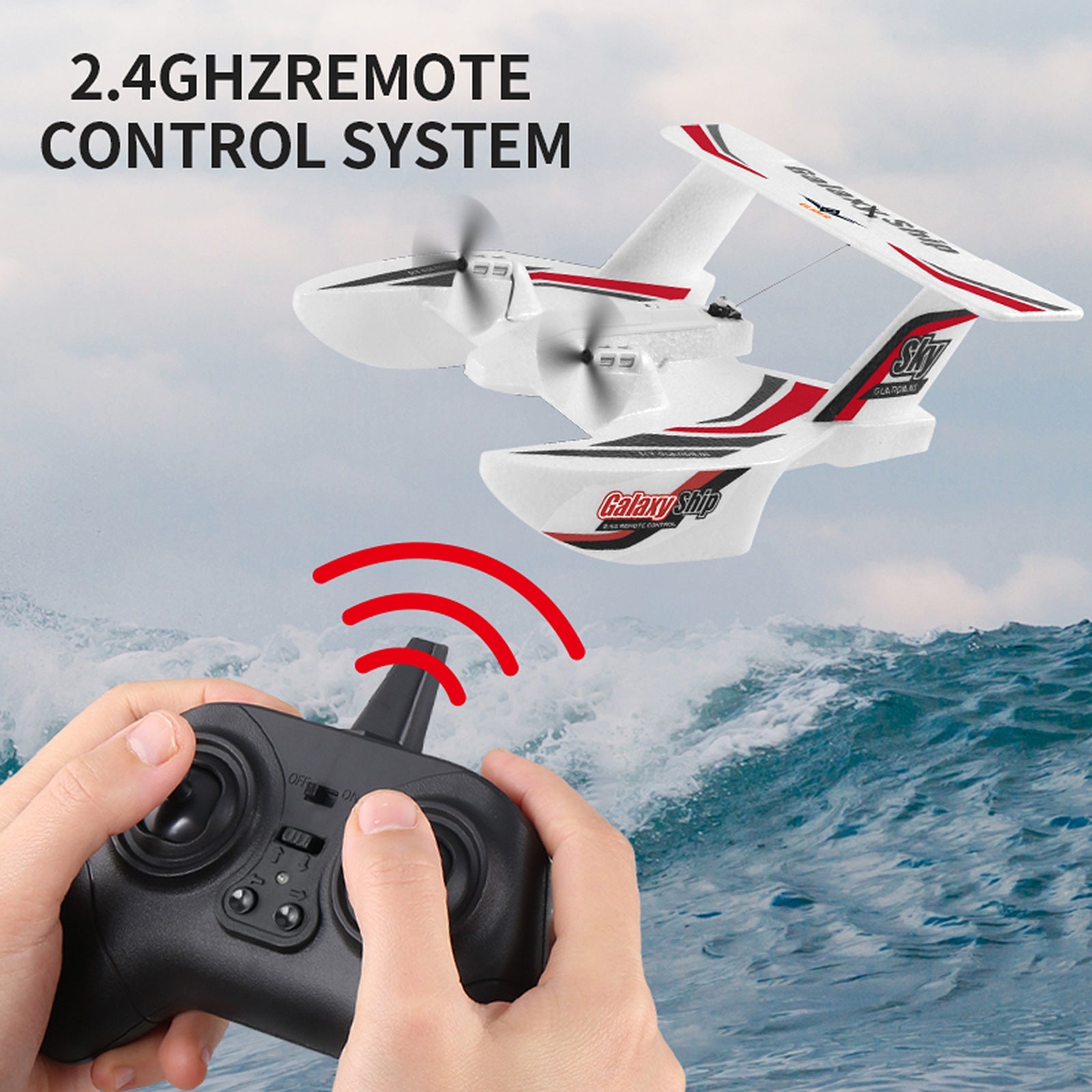 RC Plane For Water Land & Air Aircraft 3Ch Remote With 2 Batteries 2.4Ghz Red