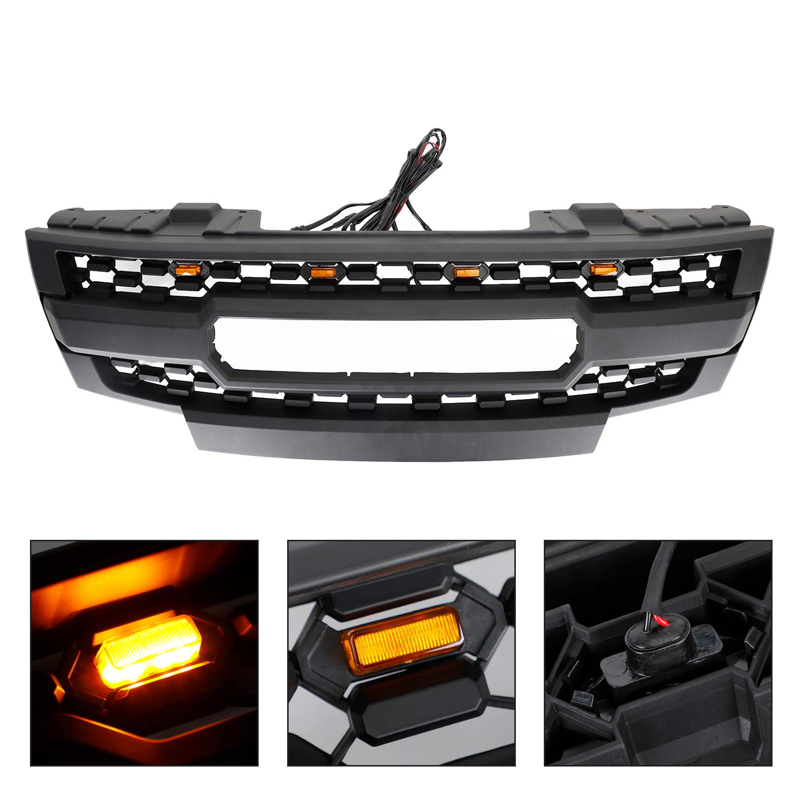 Black Front Bumper Grille Grill Fit Nissan Frontier 2009-2019 W/ Led Lights