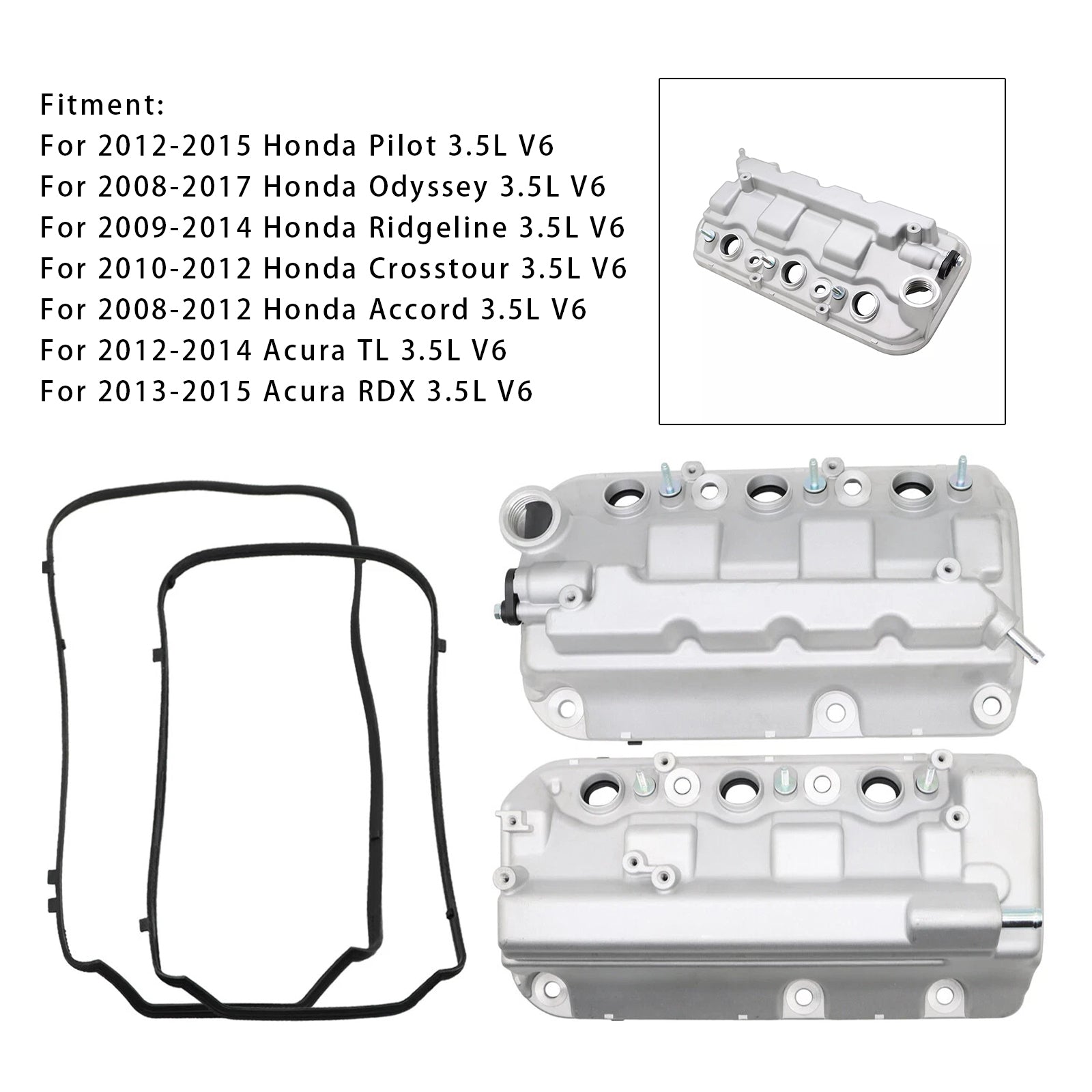 2012-2014 Acura TL 3.5L V6 2PCS Front+Rear Engine Valve Cover 12310R70A00 12310R70A10