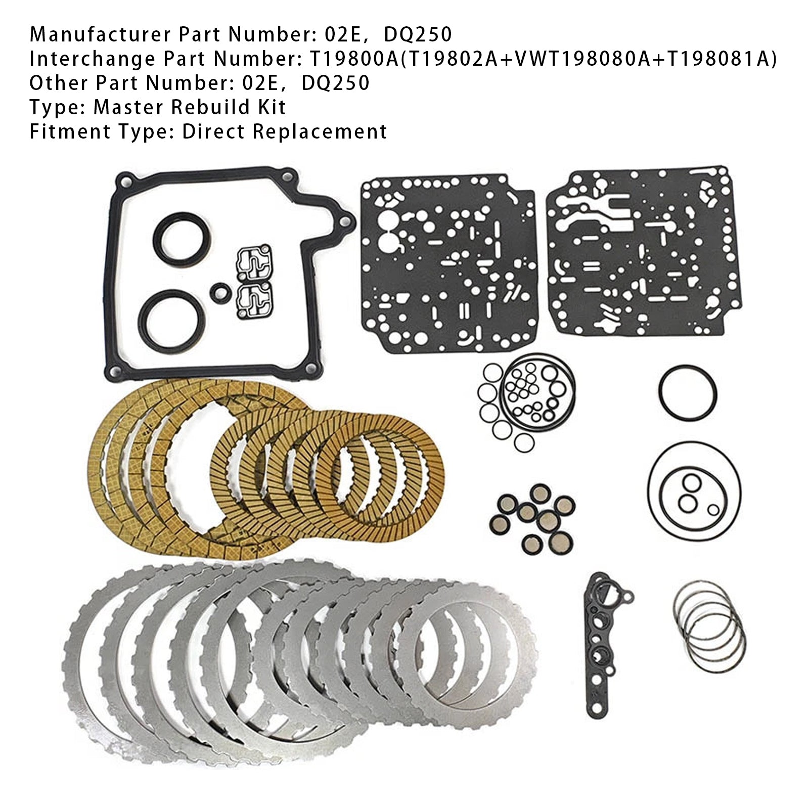 2013-2014 VW SAGITAR L4 2.0L Transmission Master Rebuild Kit Overhaul Clutch Plates 02E DQ250 T19800A