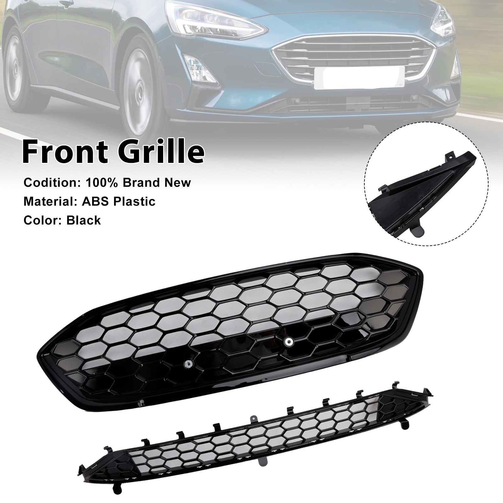 2018-2021 Ford Focus MK4 ST Style Black Front Bumper Grill Lower Grill