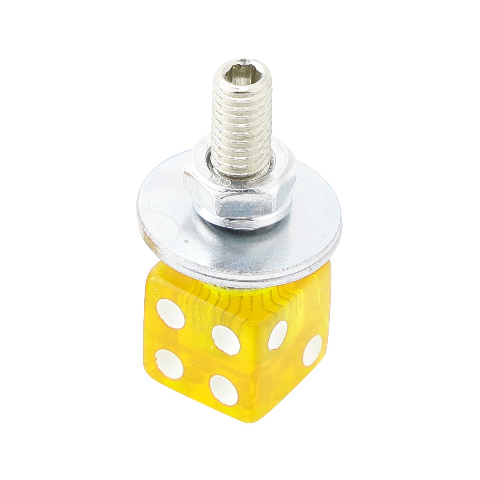4x Custom DICE License Plate Bolt Screw Yellow Plastic Motorcycle Chopper Bobber