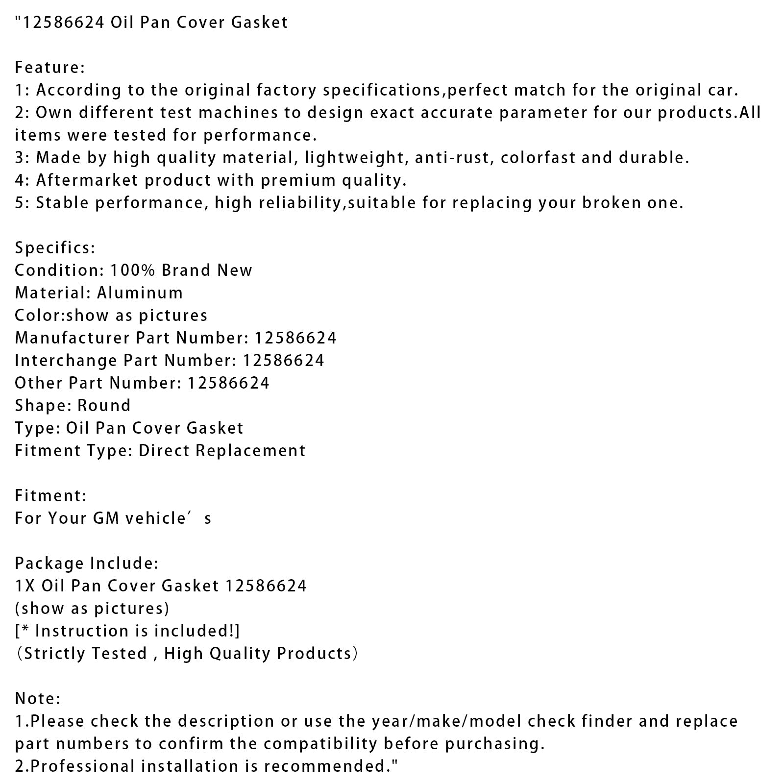 12586624 Oil Pan Cover Gasket