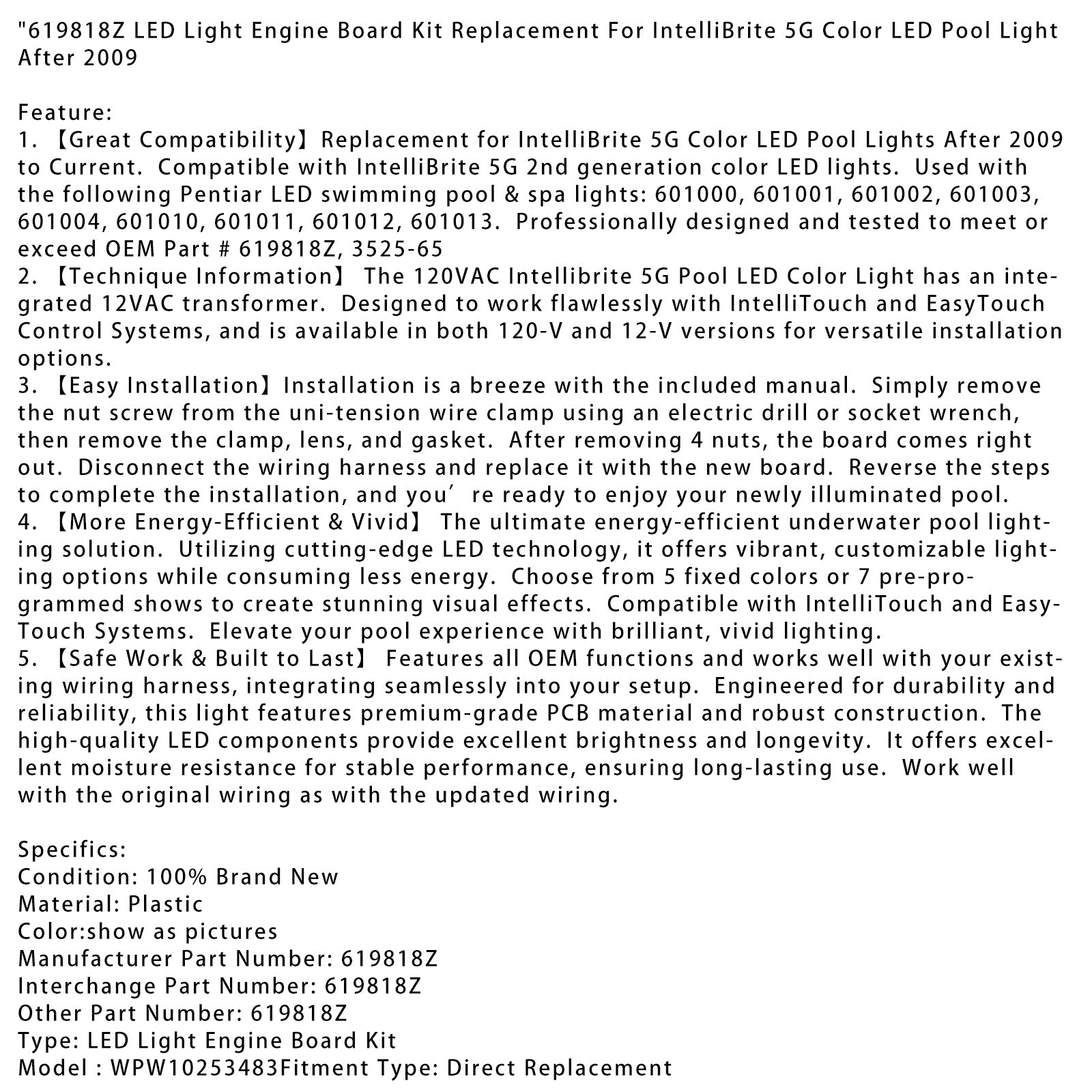 619818Z LED Light Engine Board Kit For IntelliBrite 5G Color LED Pool Light