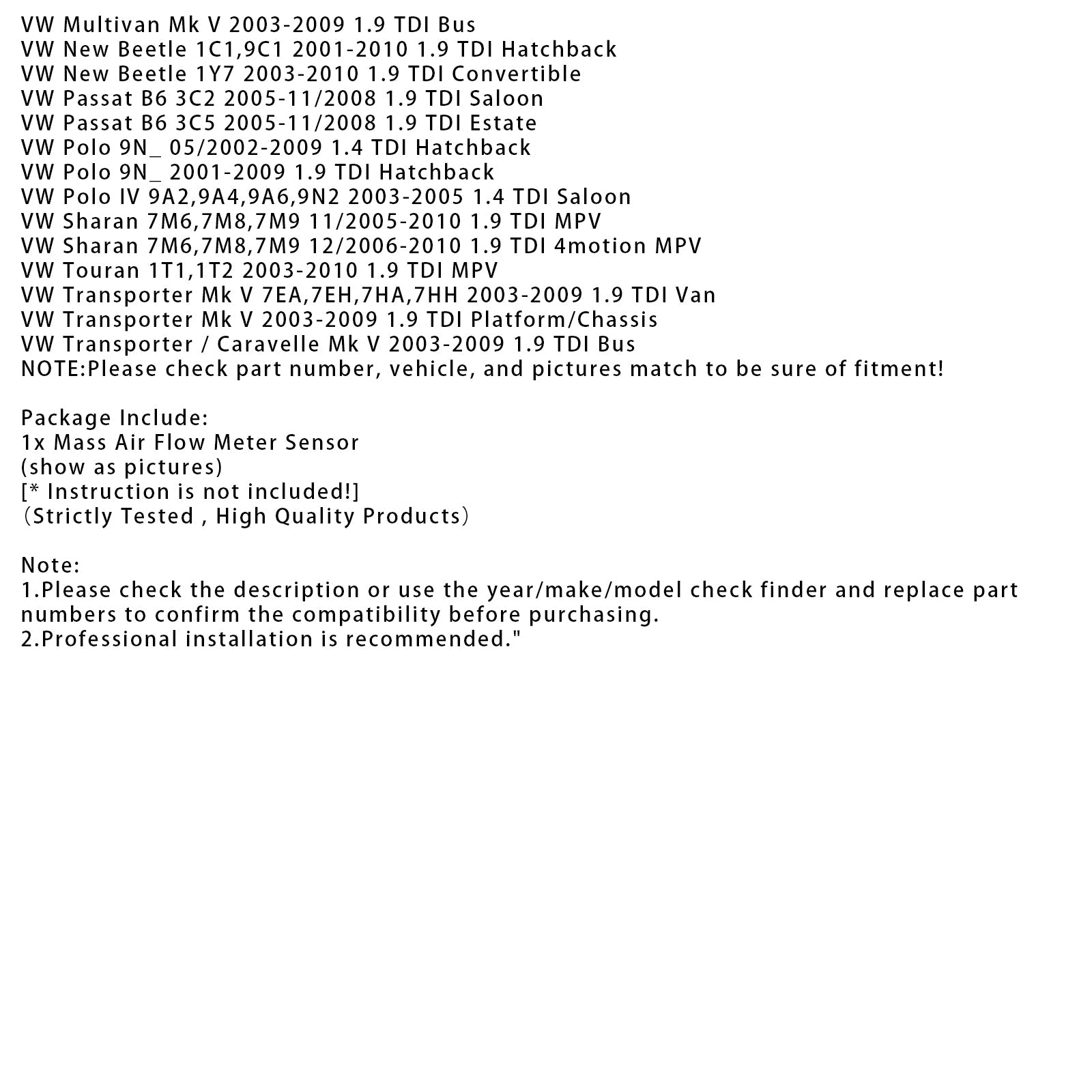 Mass Air Flow Meter Sensor For Audi A3 VW Golf Octavia 1.9 TDI 0281002531
