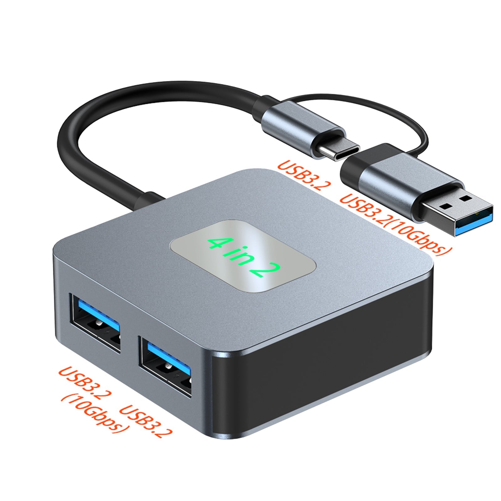 4 in 2 Type-C + USB to USB3.2*4 Interface Hub Adapter Dock for MacBook iPad 15