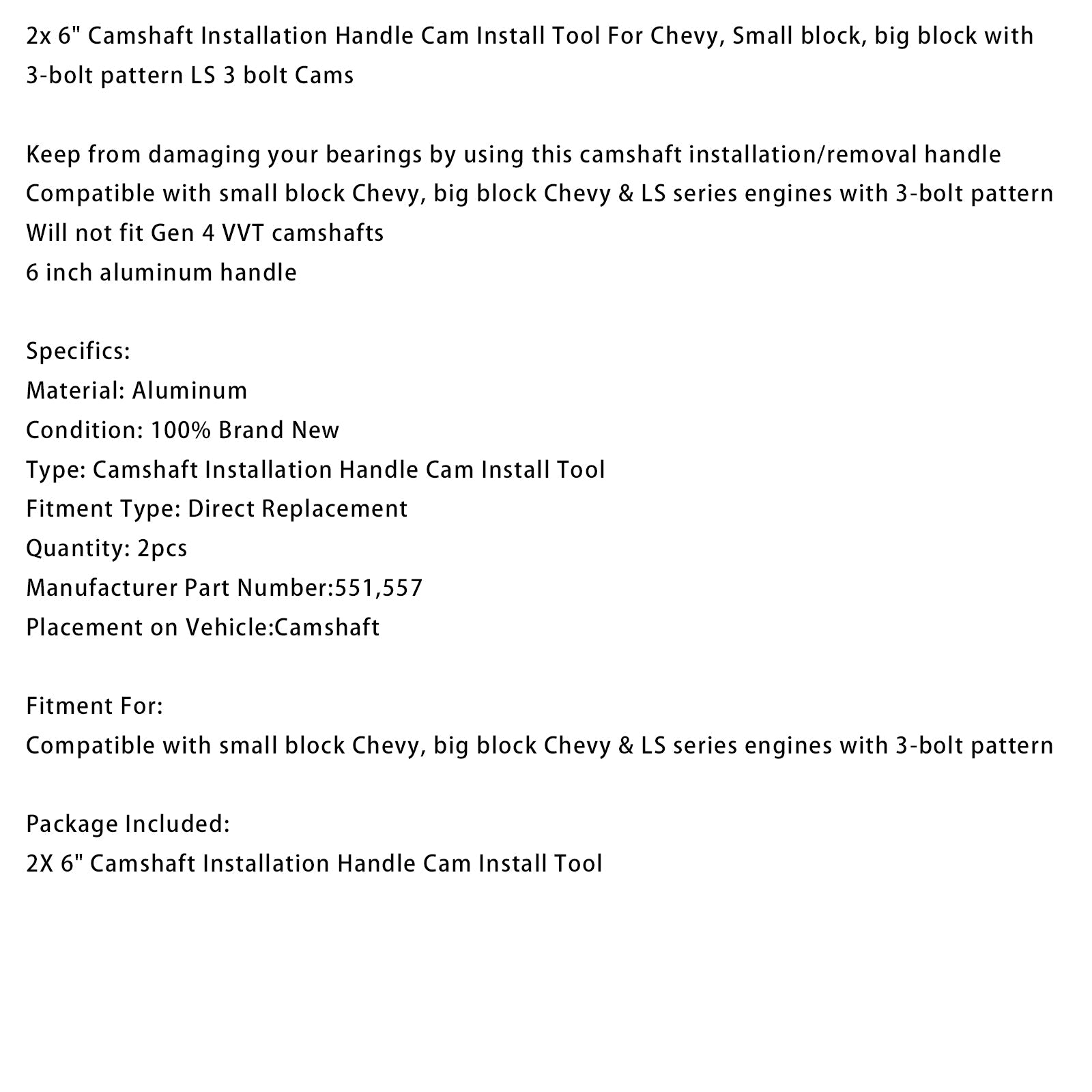 2x 6" Camshaft Installation Handle Cam Install Tool For Chevy with 3-bolt pattern