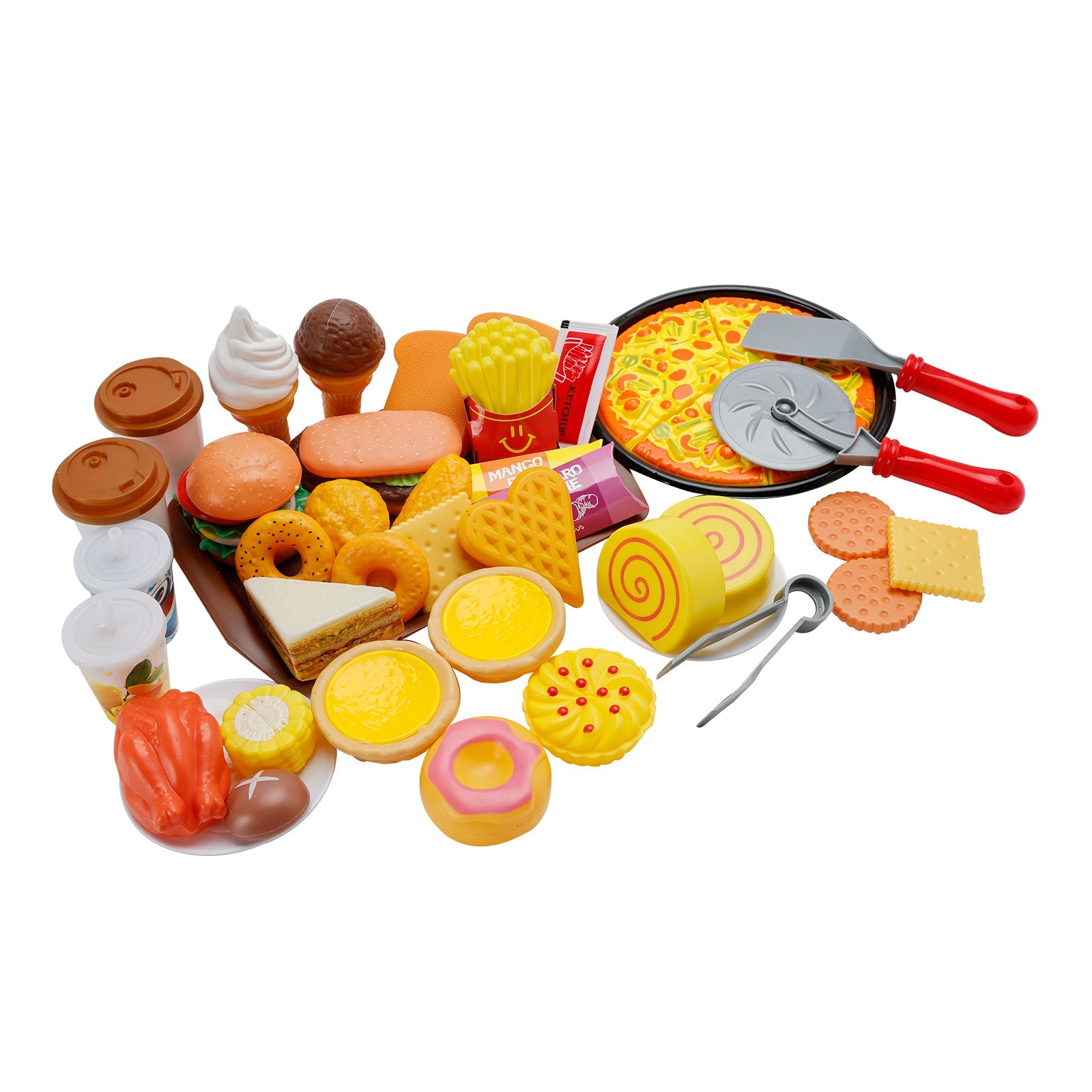 56Pcs Western Kitchen Simulated Food Toys Burger Pizza Children Pretend Toy Set