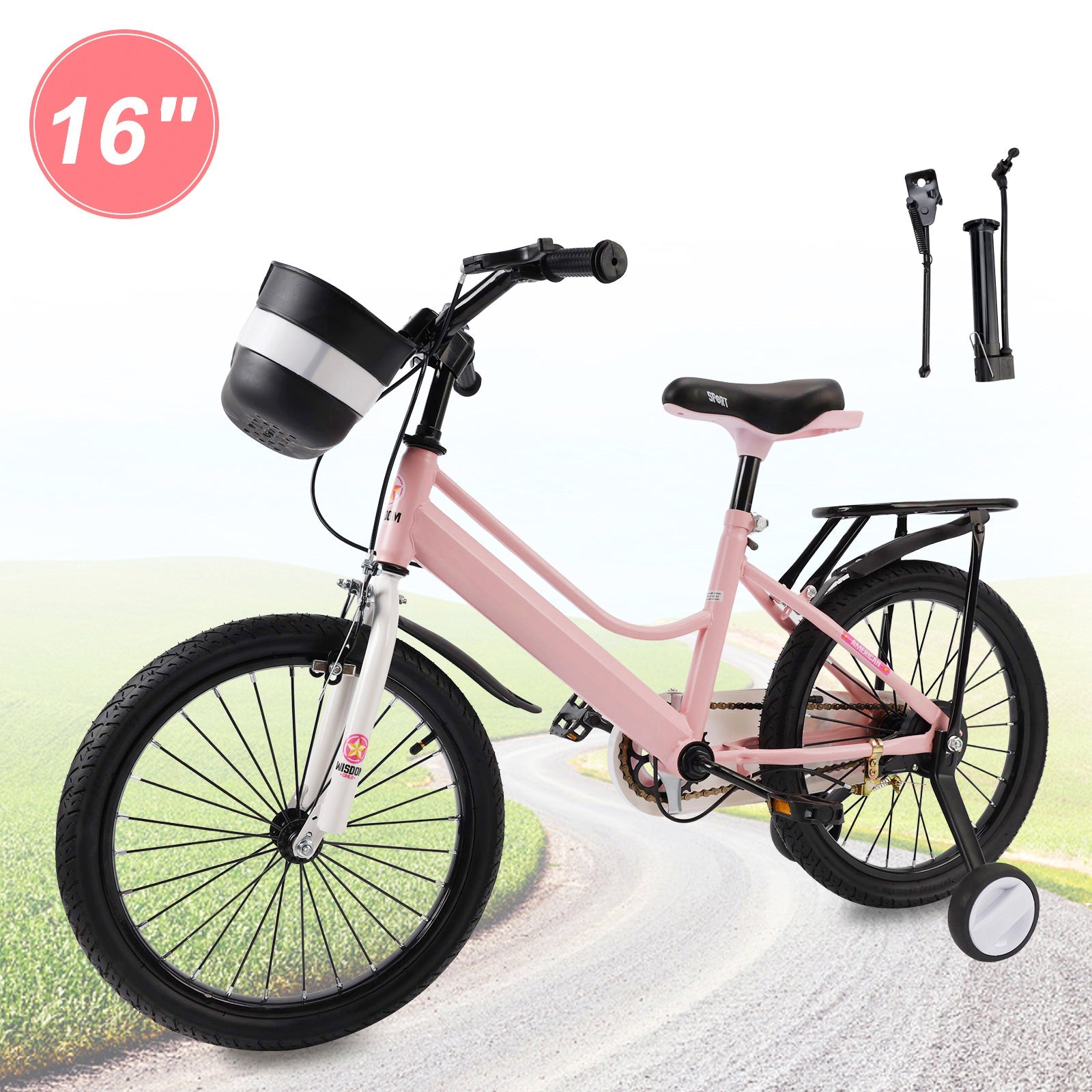 16"/18" Kids Bike for Boys and Girls with auxiliary wheels & Rack & Basket
