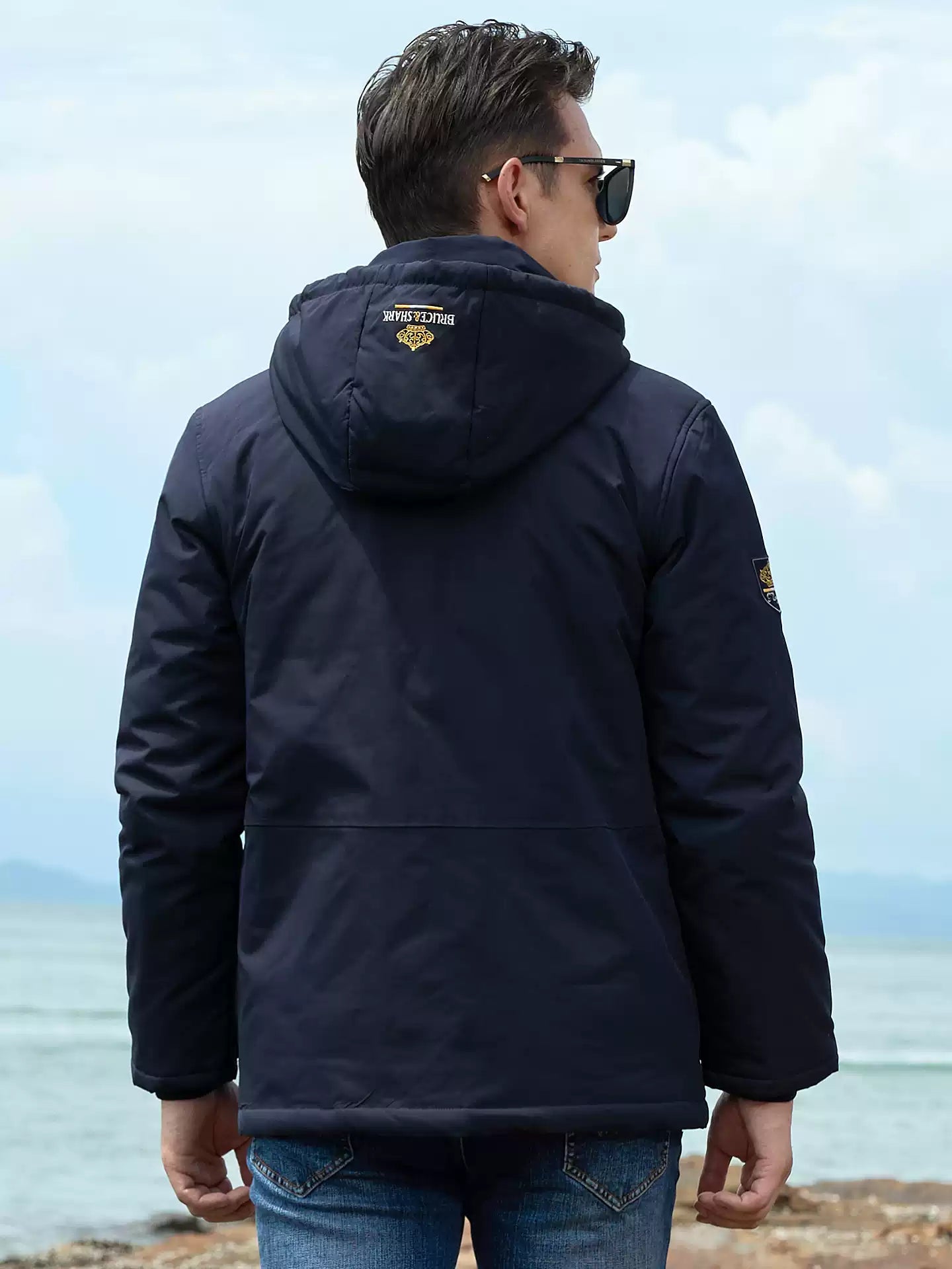 Bruce & Shark jacket Autumn and winter new men's thick cotton trendy brand embroidered loose cardigan coat plus size cotton jacket