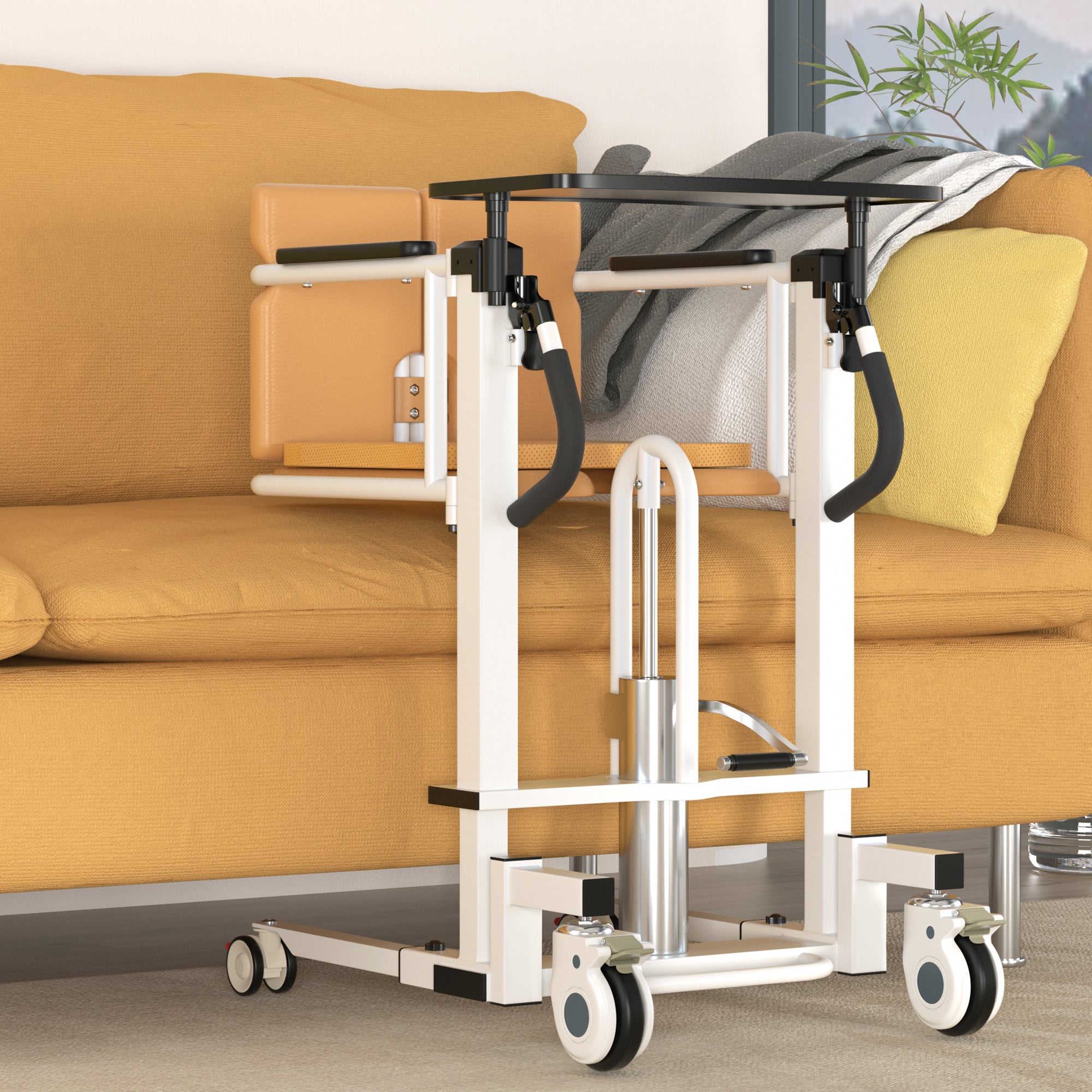 Hydraulic Patient Transfer Lift Wheelchair w/180° Split Seat And Table