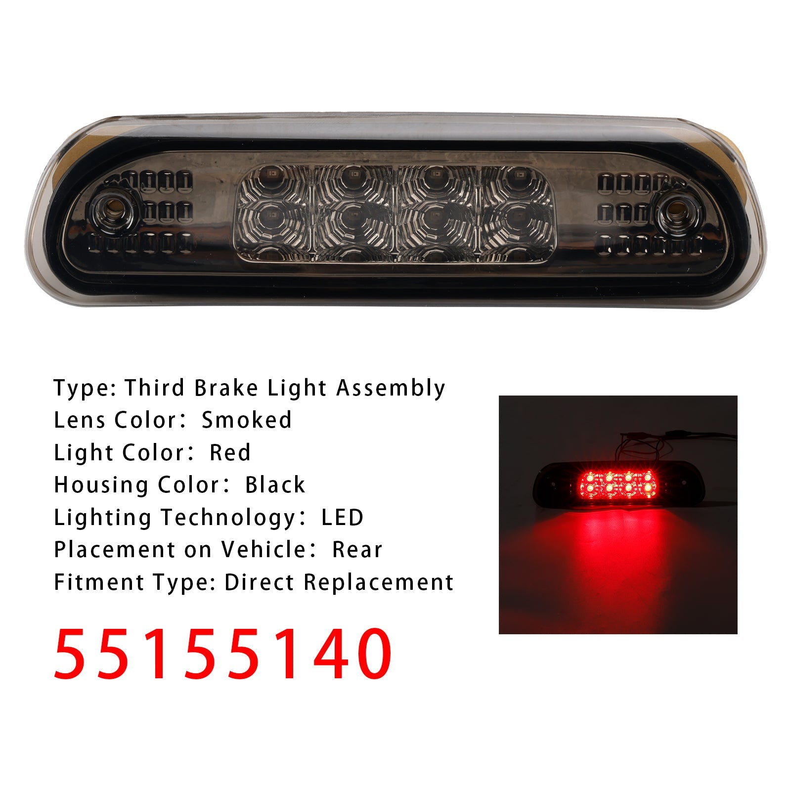 1999-2004 Jeep Grand Cherokee LED Third Brake Light Stop Lamp 55155140 Smoked