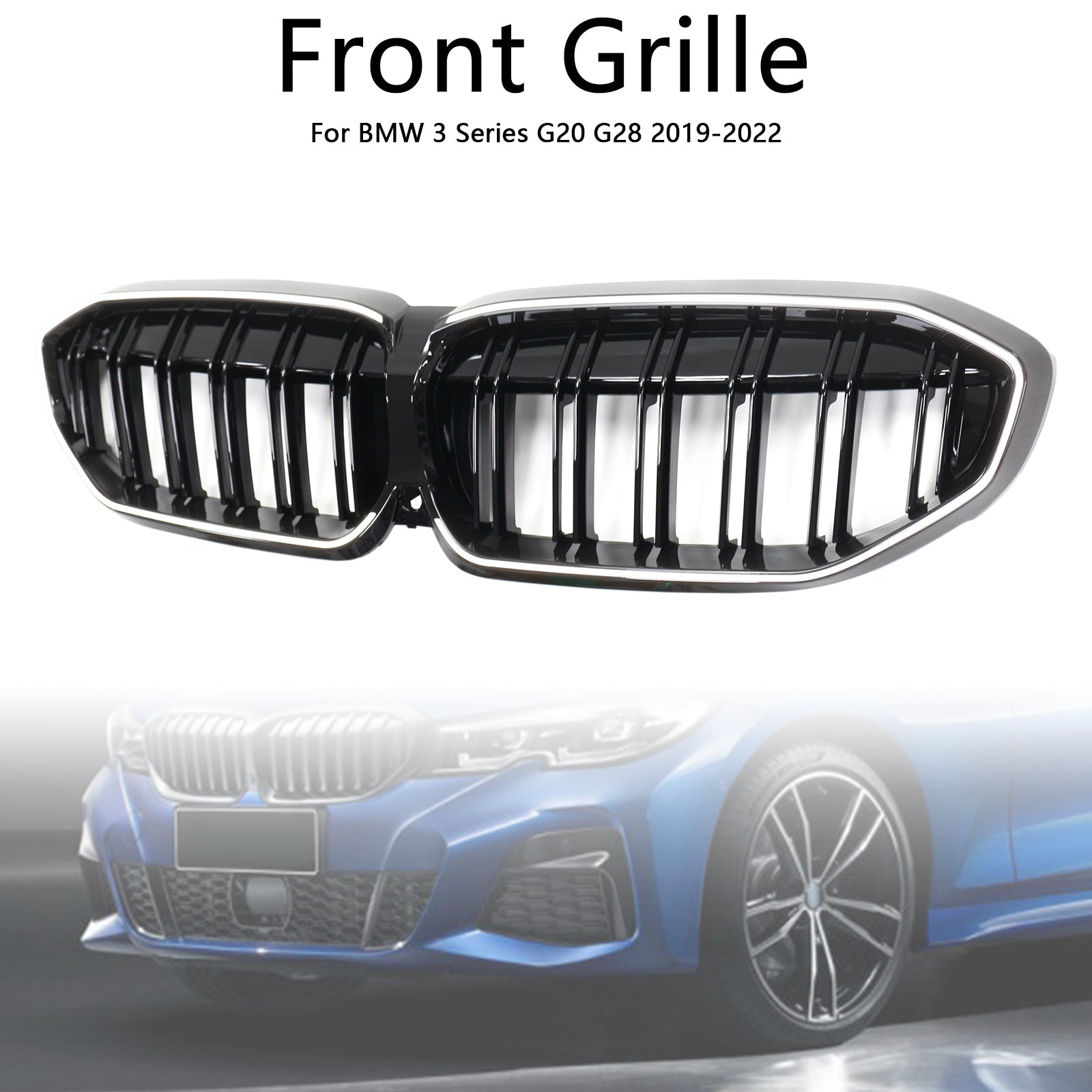 Double Slat Black Kidney Grille 51138072085 Fit BMW 3 Series G20 2019-2022