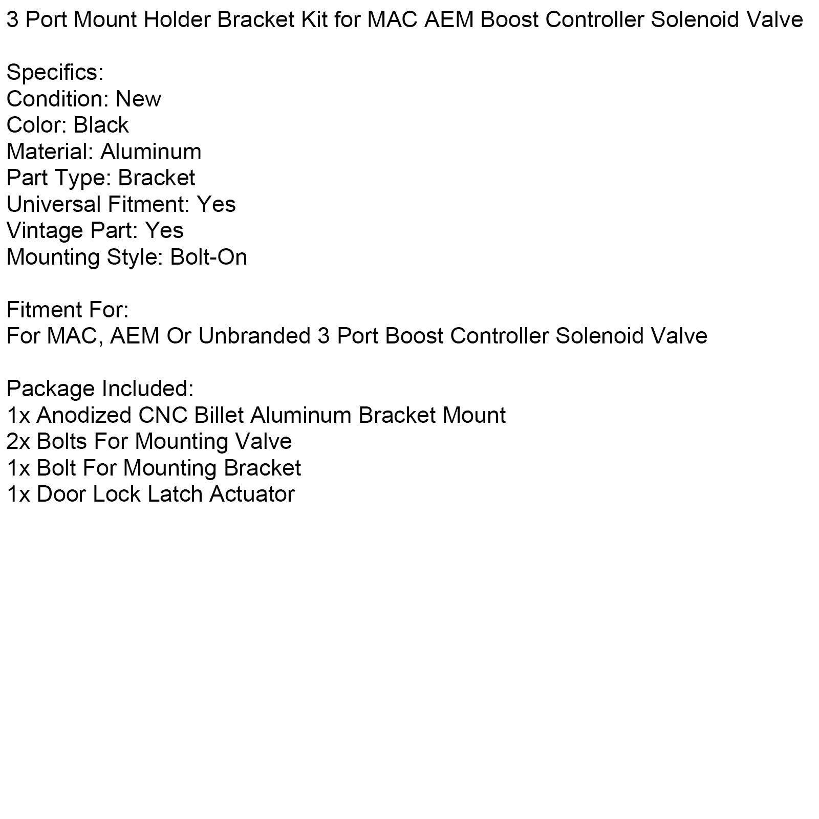 3 Port Mount Holder Bracket Kit for MAC AEM Boost Controller Solenoid Valve
