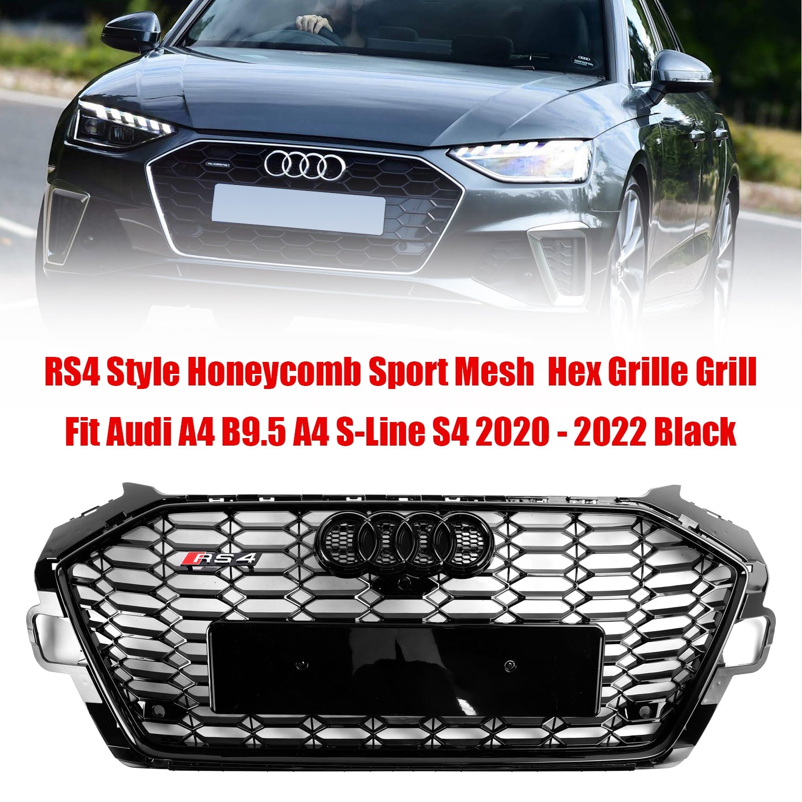 أودي A4 S4 B9.5 2020-2022 RS4 Style Front Bumper Grill Grille 8W0853651D