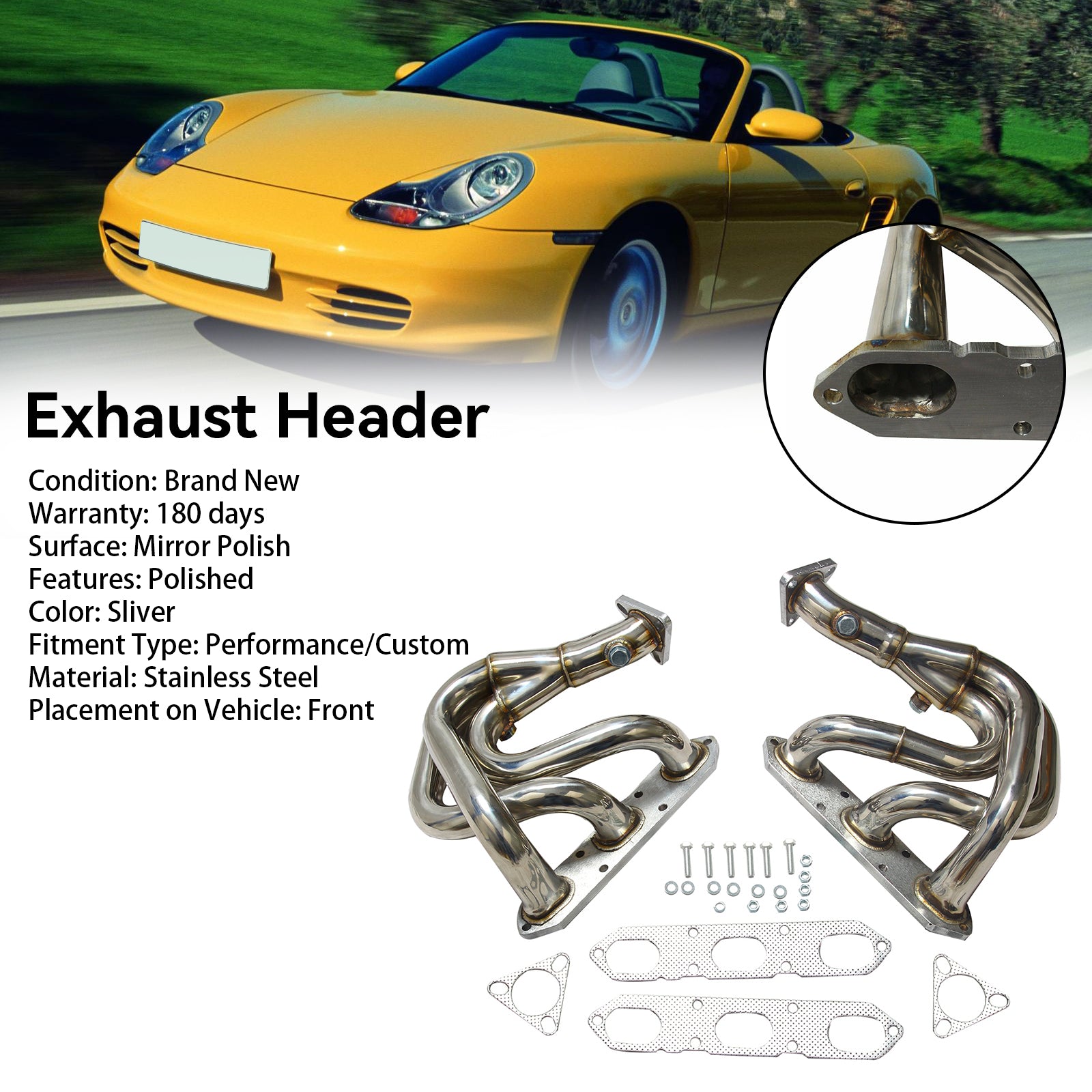 Stainless Steel Exhaust Manifold Fit Porsche Boxster 986 2.5L & 2.7L 1997-2004