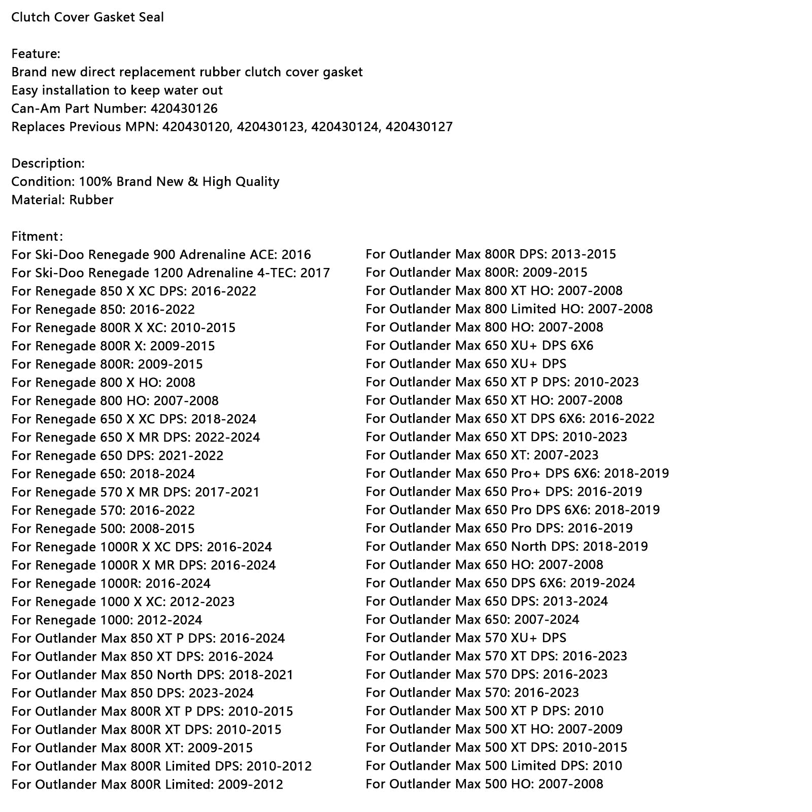 420430126 Clutch Cover Gasket Seal For Can-Am Commander Outlander Renegade Max
