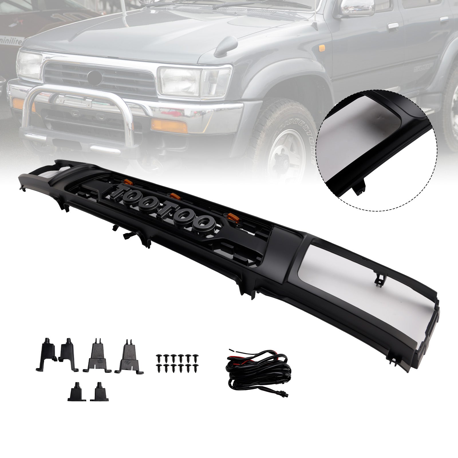 1992-1995 Toyota 4Runner With Led Matte Black Front Bumper Grill Grille