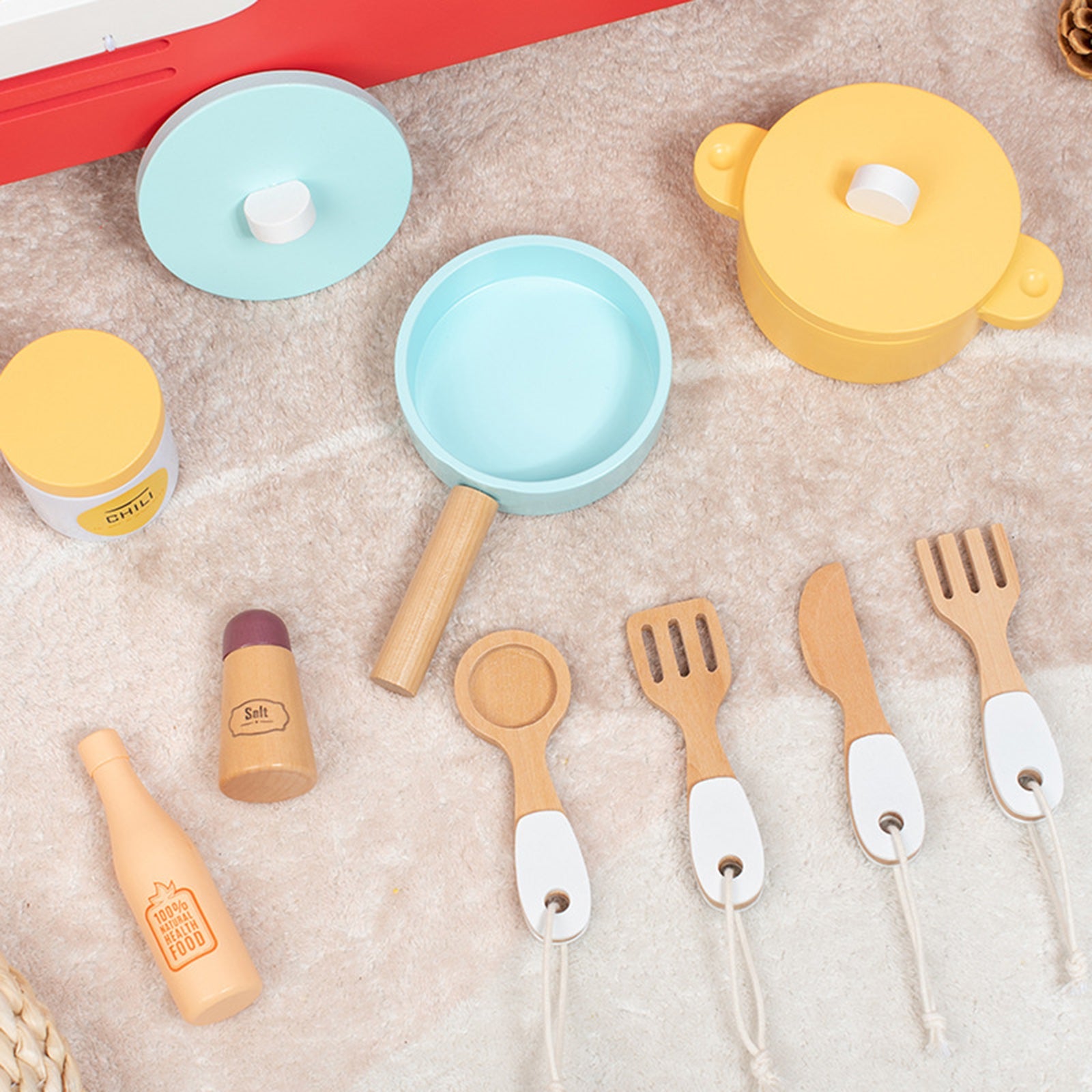 Red Play Kitchen Set Toy With Washing Machine And Oven Gift For Kid Age 3+