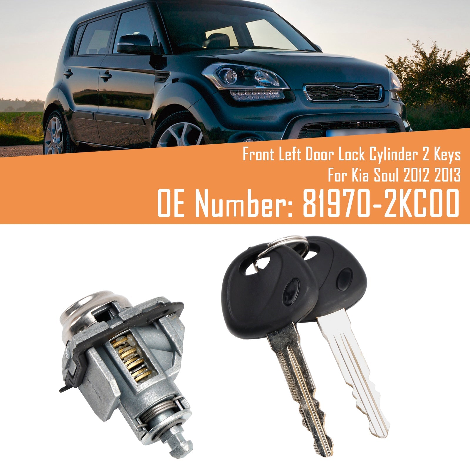 Front Left Door Lock Cylinder 2 Keys 81970-2KC00 For Kia Soul 2012 2013