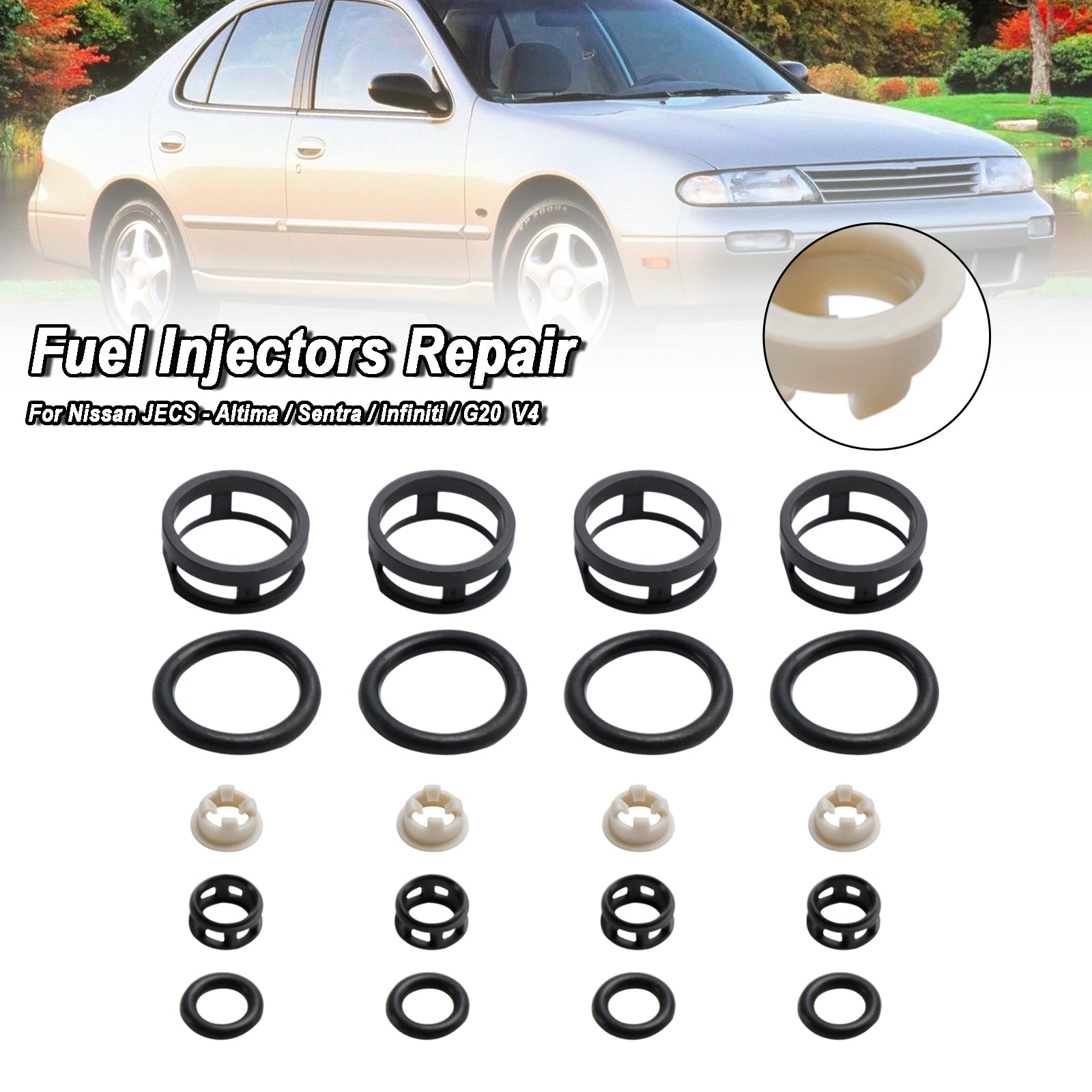 4PCS Side Feed Fuel Injector Repair Kit Filters Seals O-Rings Pintle Caps