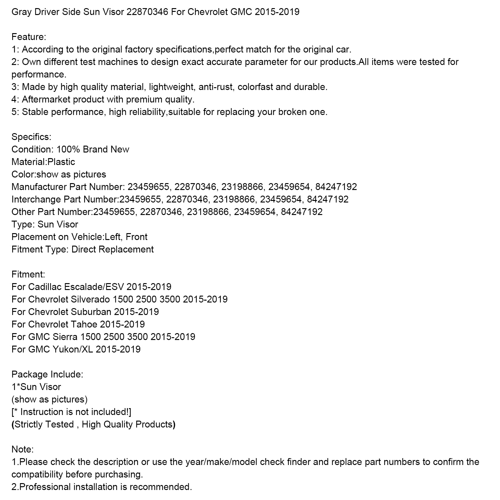 Gray Left Side Sun Visor 85220-F0100TTX For Hyundai Elantra 16-19