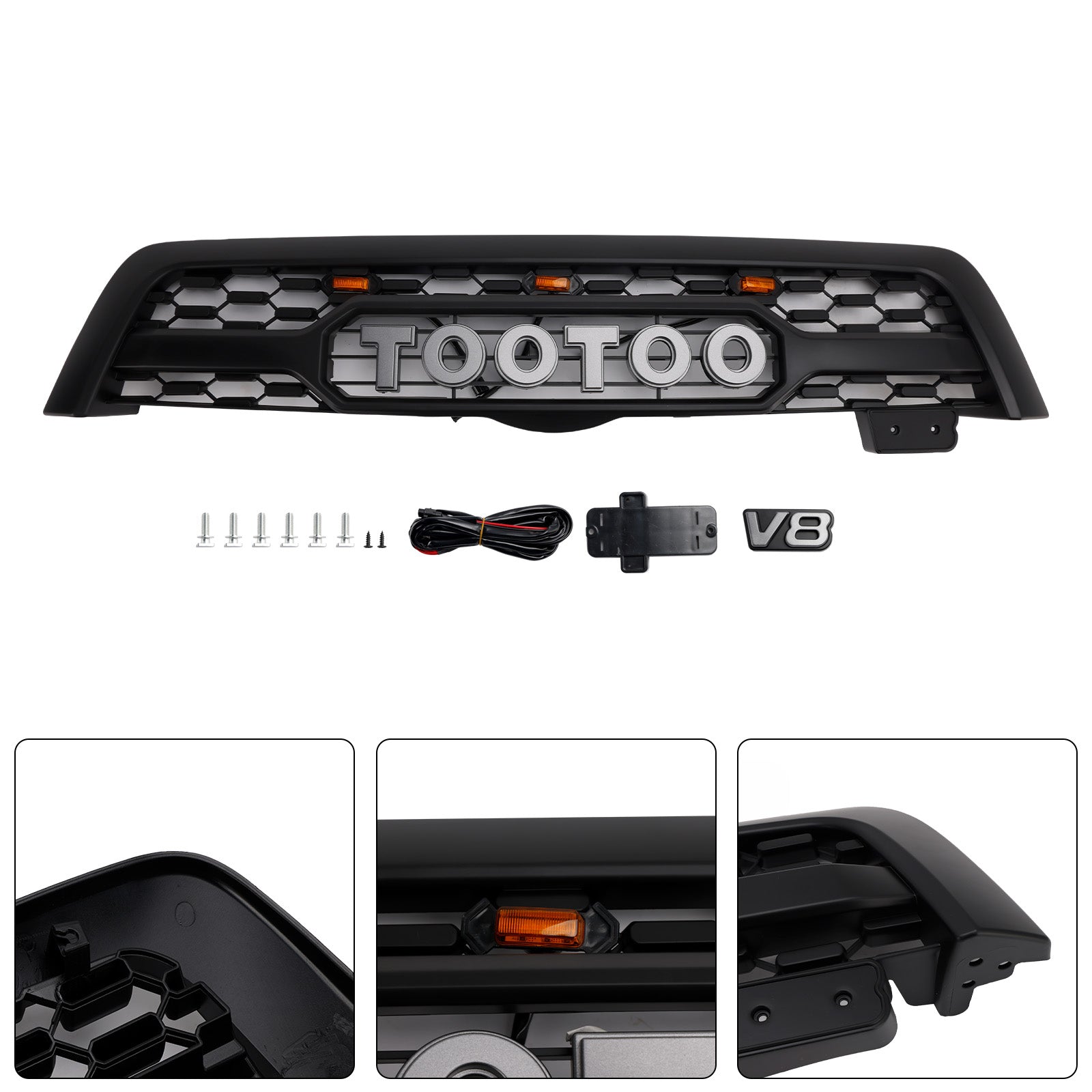 Matte Black Front Bumper Grill Grille Fit Toyota Sequoia 2005-2007 W/ Led Light