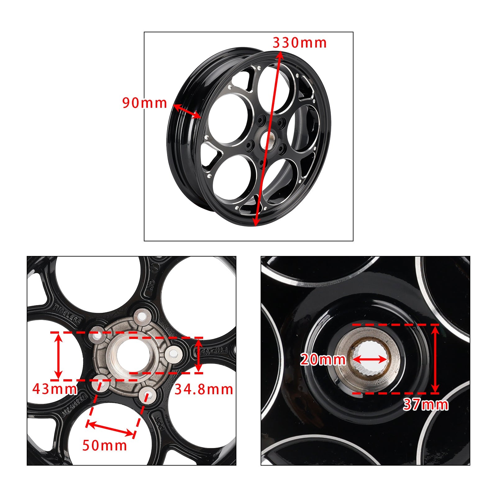 2016-2020 Vespa Primavera i.e. 3V iGet Euro4 125 4T AC 3.0x12" Front + Rear Tubeless Wheel Rim Set