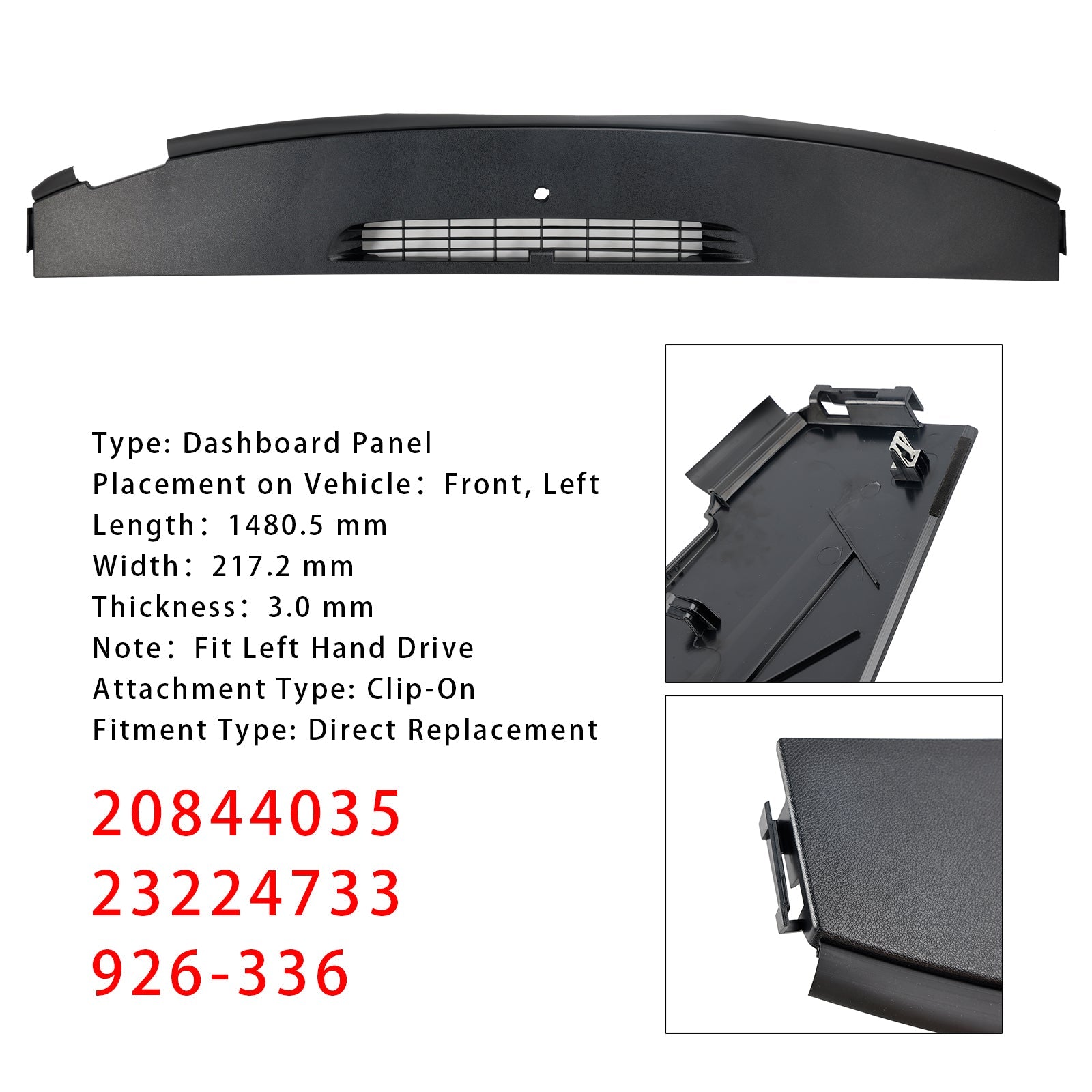 2008 Chevrolet Silverado 1500 Black 926-336 Upper Dashboard Panel 20844035