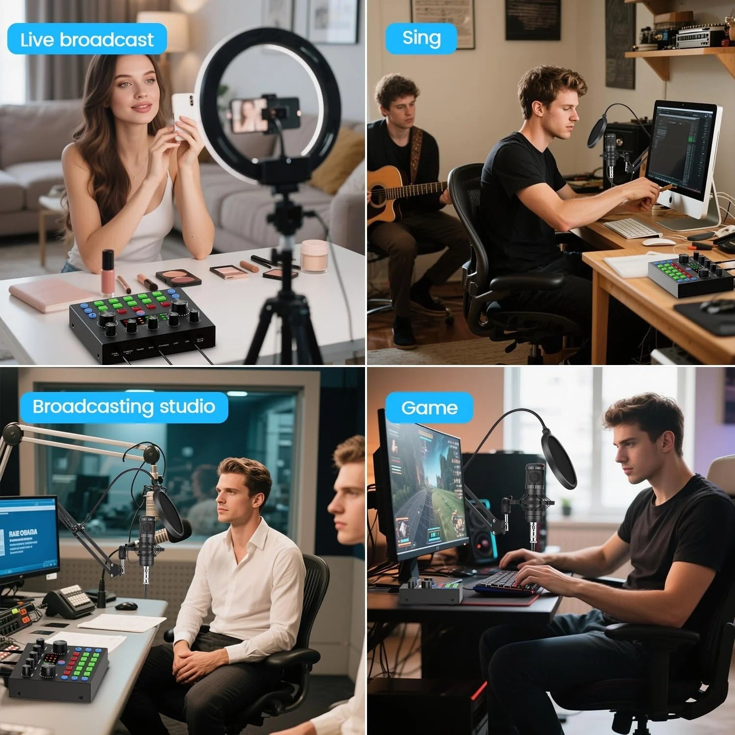 V8s Sound Card Live Sound Card Set for Podcast Record Sing Streaming and Gaming