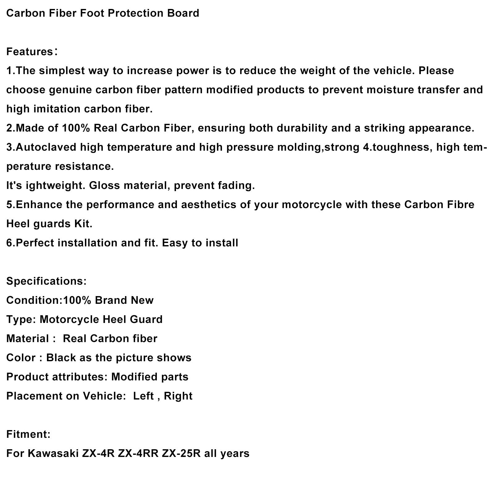 Real Carbon Fiber Foot Protection Board For Kawasaki ZX-4R ZX-4RR ZX-25R