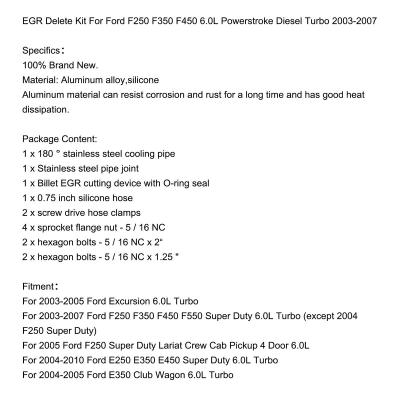 2004-2005 Ford E350 Club Wagon 6.0L Turbo EGR Kit de eliminación