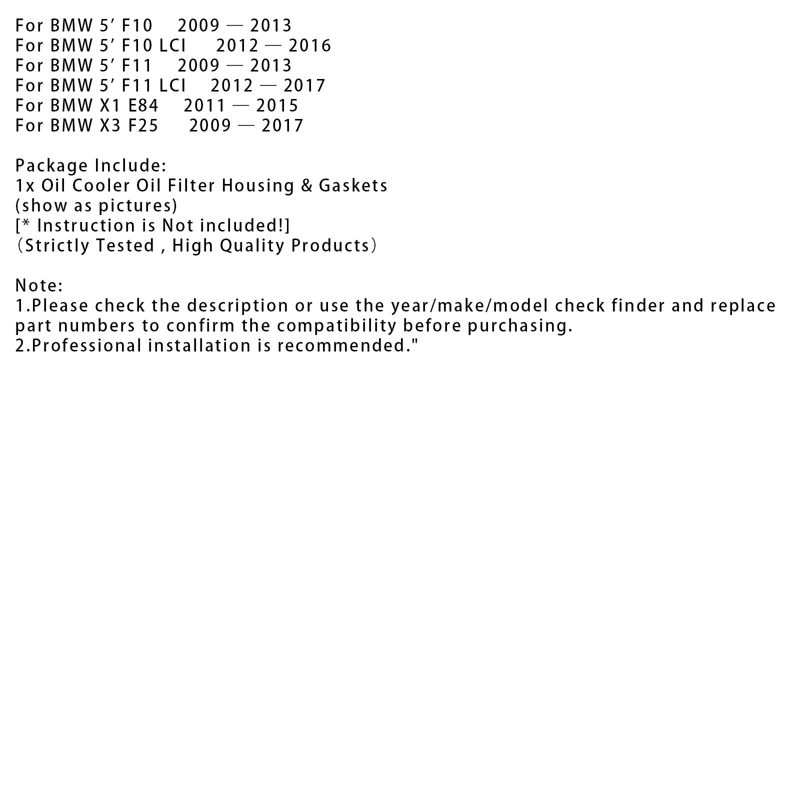 2015-2016 BMW 3' F31 LCI Oil Cooler Oil Filter Housing & Gaskets 11428512283