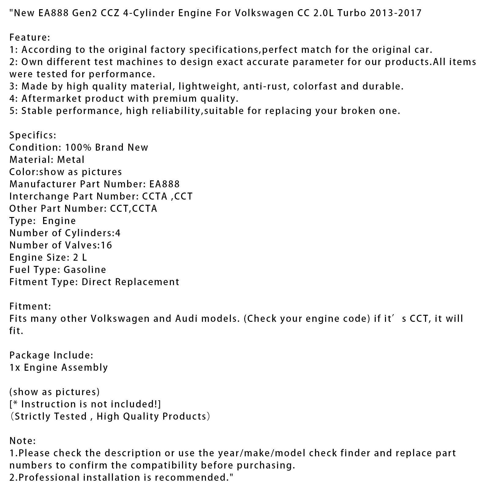 Brand New Motor Engine For Audi A4 A5 A6 Q5 2.0TFSI CDN CDNB CDNC/ CAE CAEA