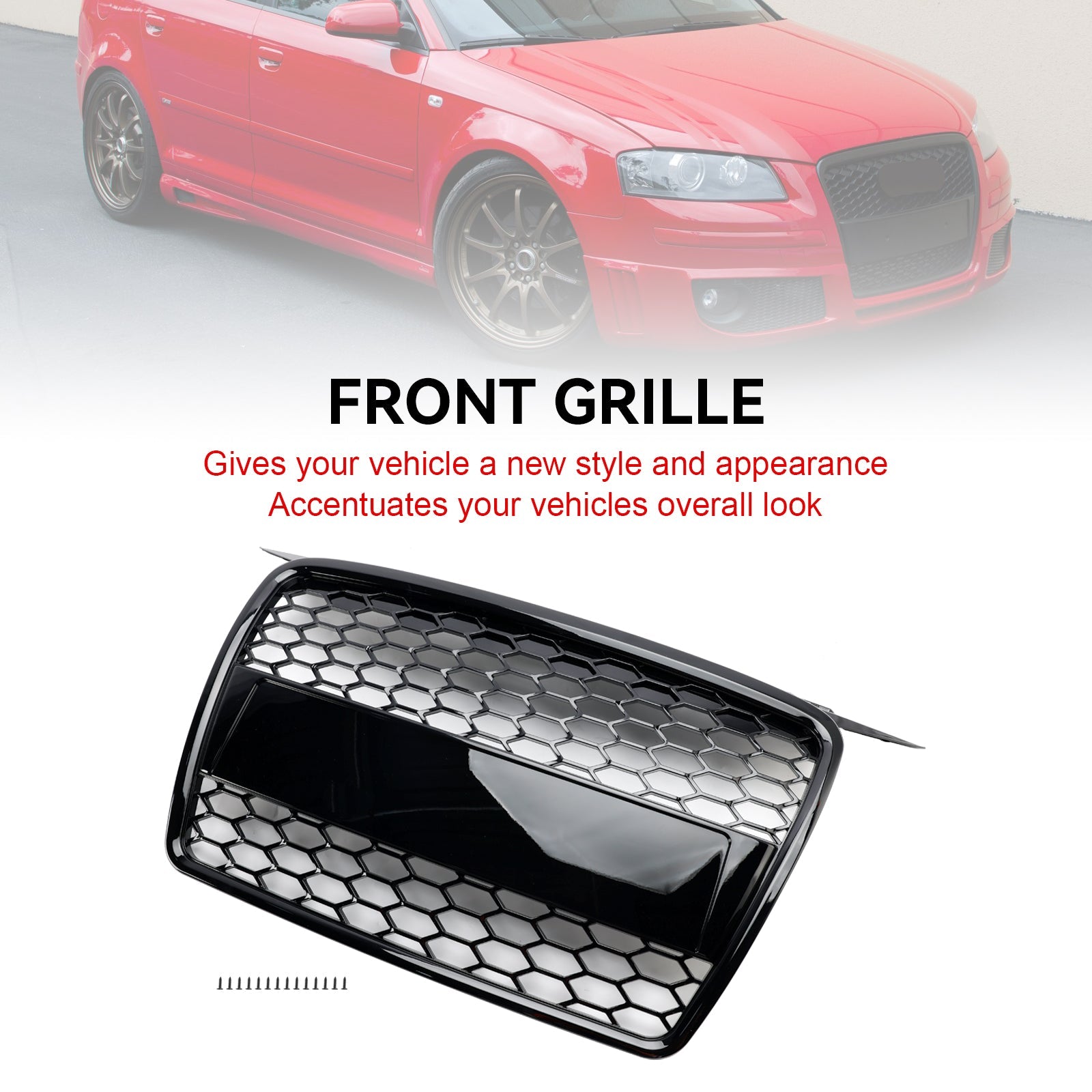 RS3 Style Front Bumper Grill Grille Fit Audi A3 8P 2004-2008 8P4853651A