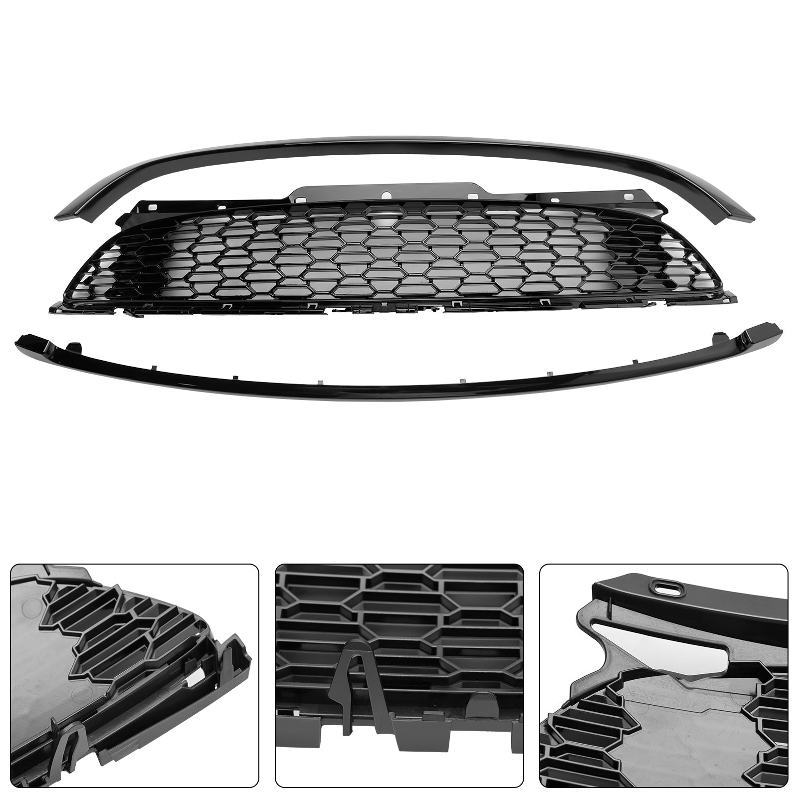 3PCS Gloss Black Front Grill Grille Fit Mini R55 R56 R57 R58 R59 Cooper S & JCW