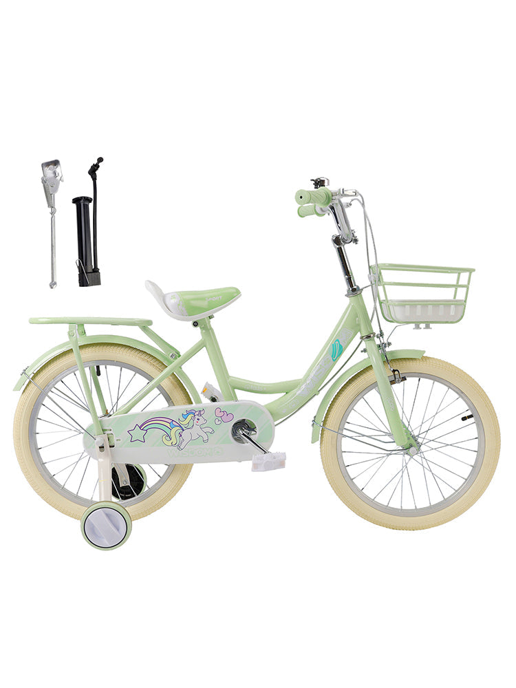 16" Child Bicycle Girls Bike with auxiliary wheels & Rack & Basket Green