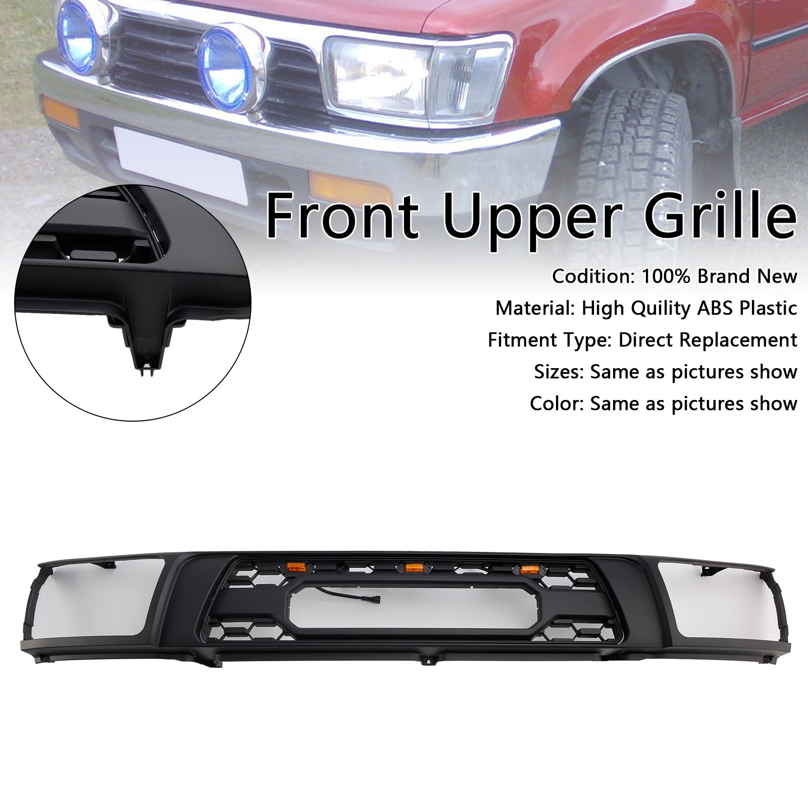 1992-1995 Toyota 4Runner With Led Matte Black Front Bumper Grill Grille