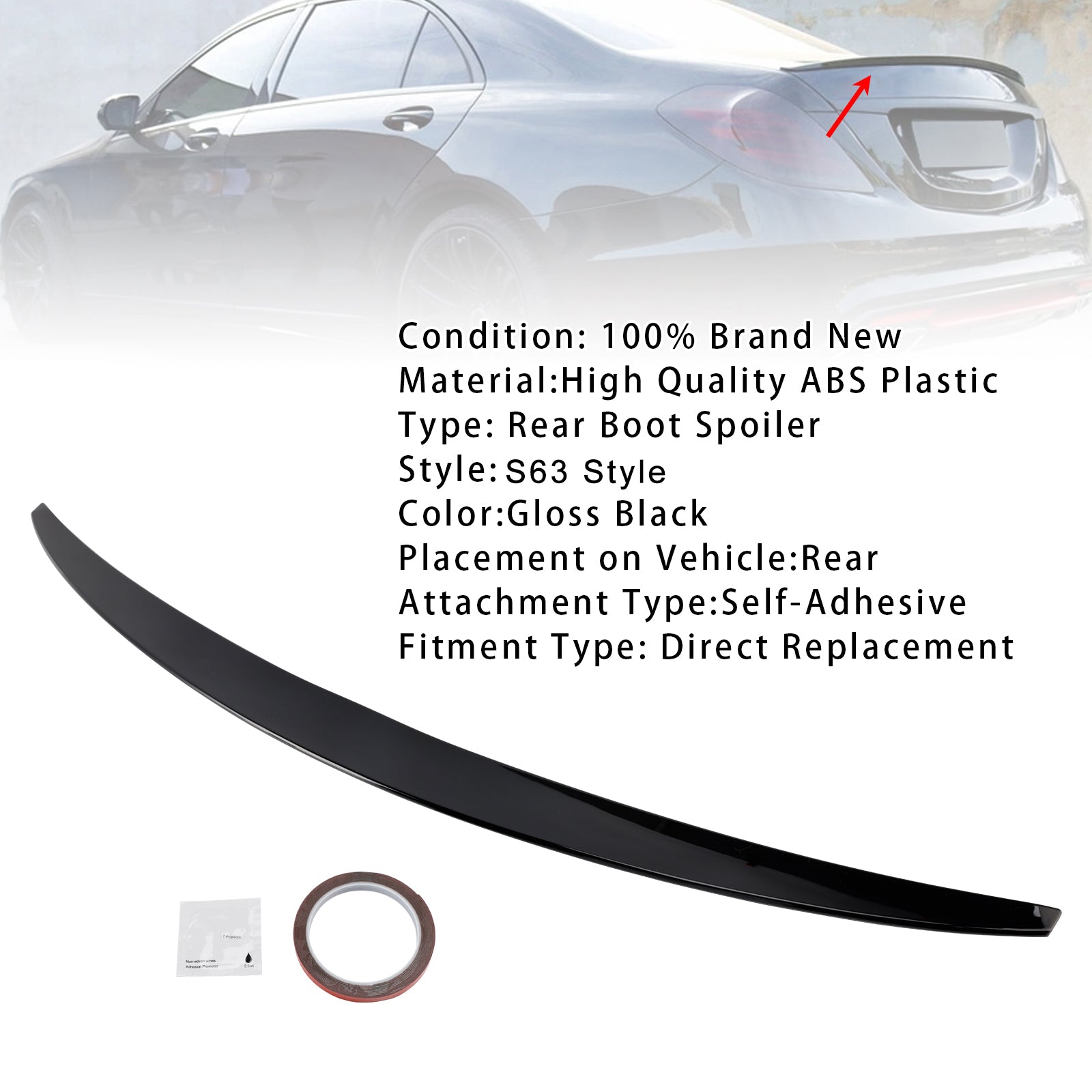 2014-2020 Mercedes-Benz S-Class W222 Gloss Black Rear Boot Spoiler