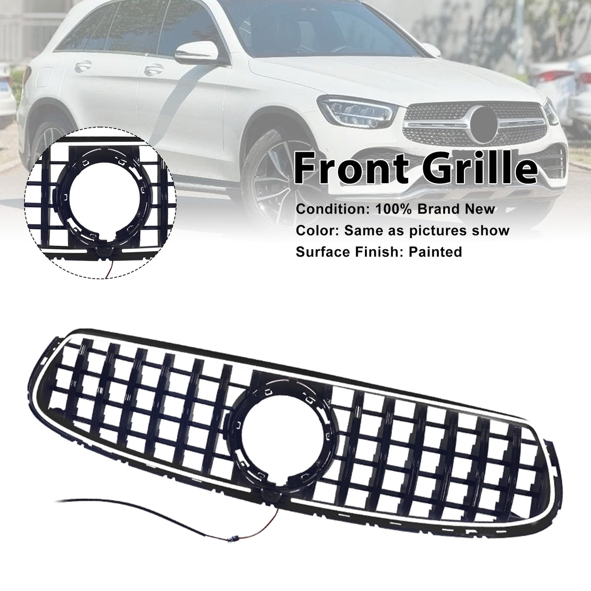 GT-Style Front Bumper Grille Fit Mercedes-Benz X253 GLC250 GLC300 2020-2022