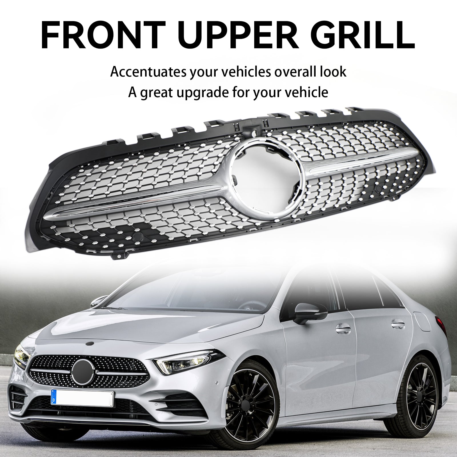 Benz A-Class W177 2019-2023 Diamond Front Bumper Grille Black/Chrome