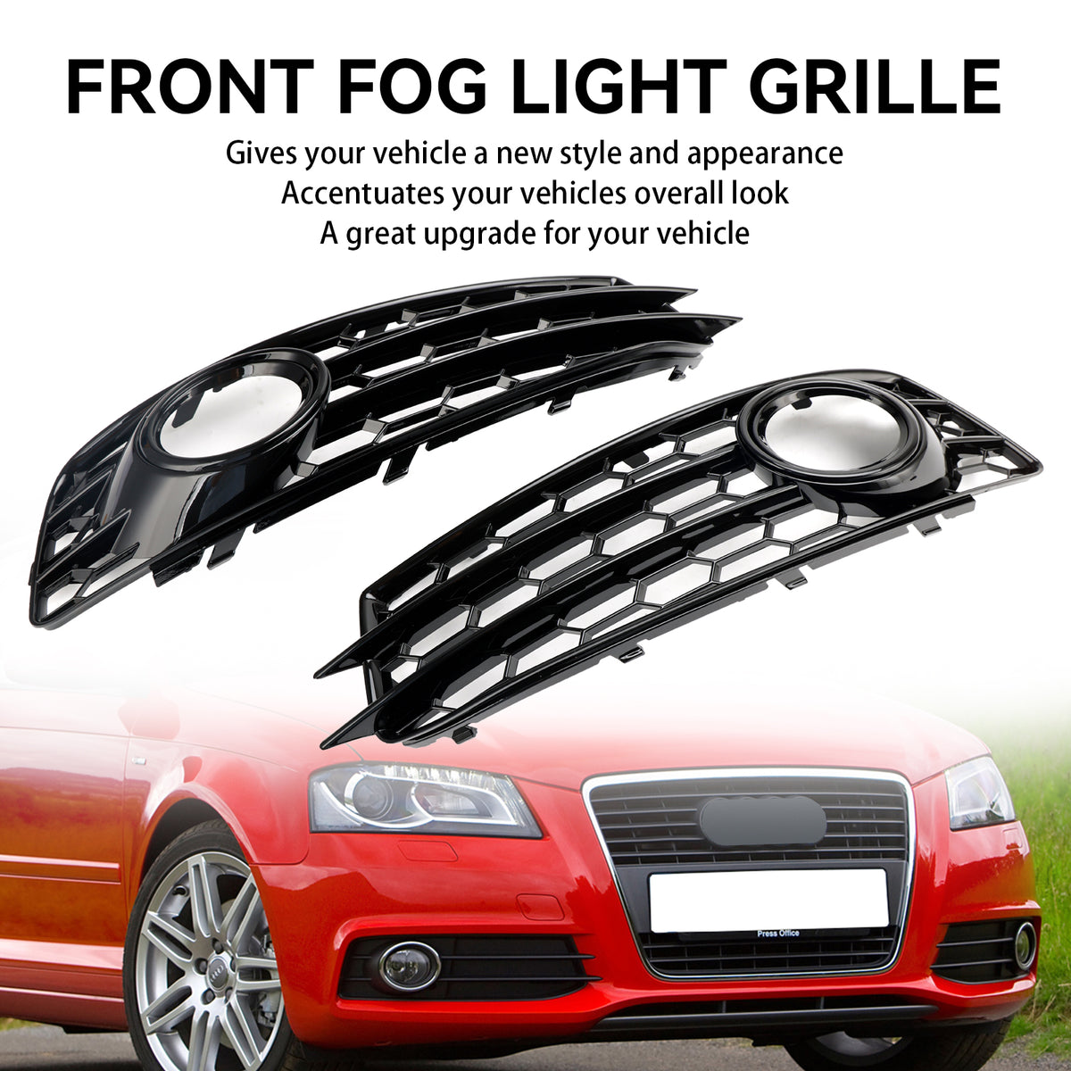 Audi A3 8P S-Line 2009-2012 Honeycomb Front Bumper Fog Light Grill Cover