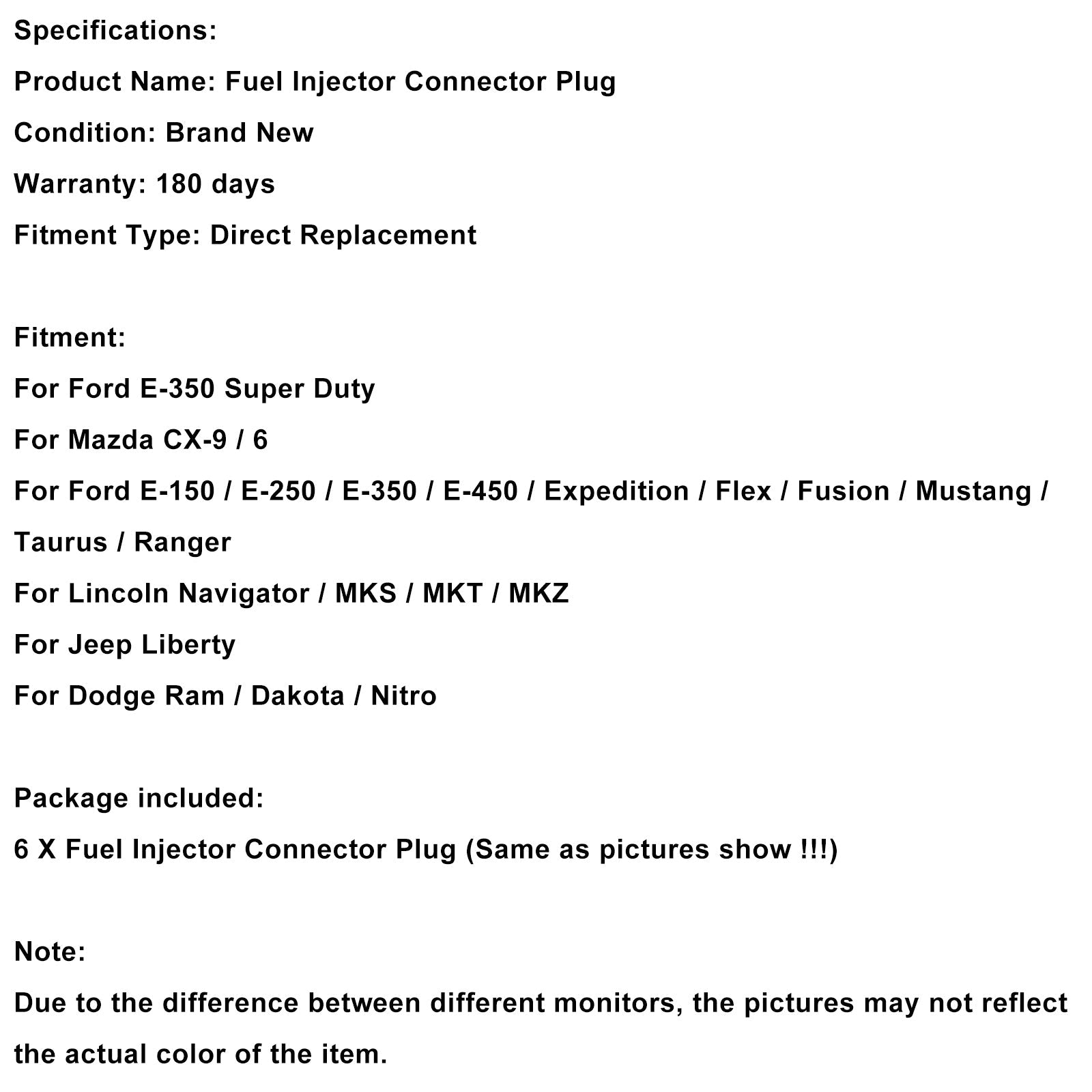 6PCS Fuel Injector Connector Pigtail Plug Wiring Harness Fit Ford Fit Chevy