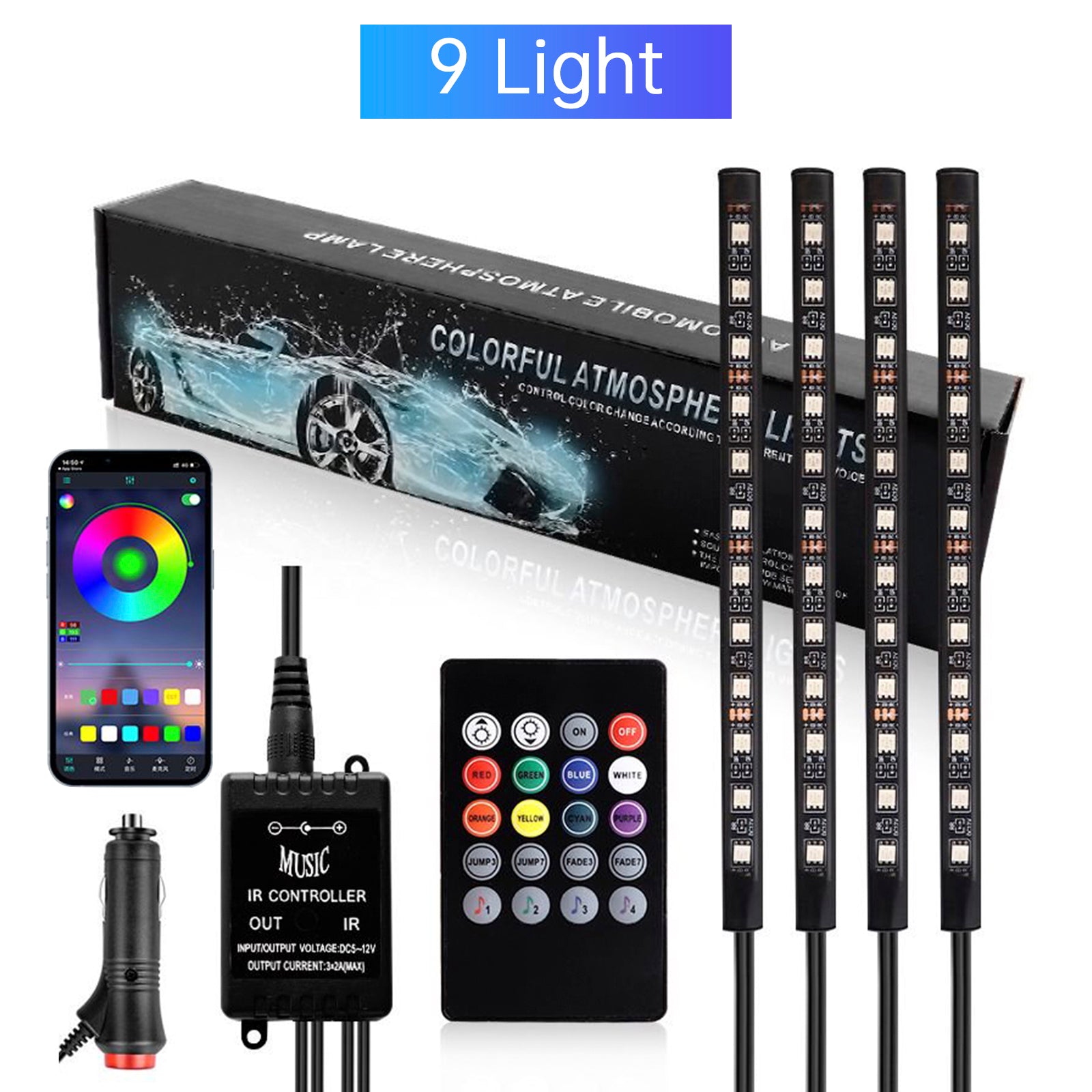 Car Interior Footwell Atmosphere RGB LED Strip Lights With Remote+ APP Control