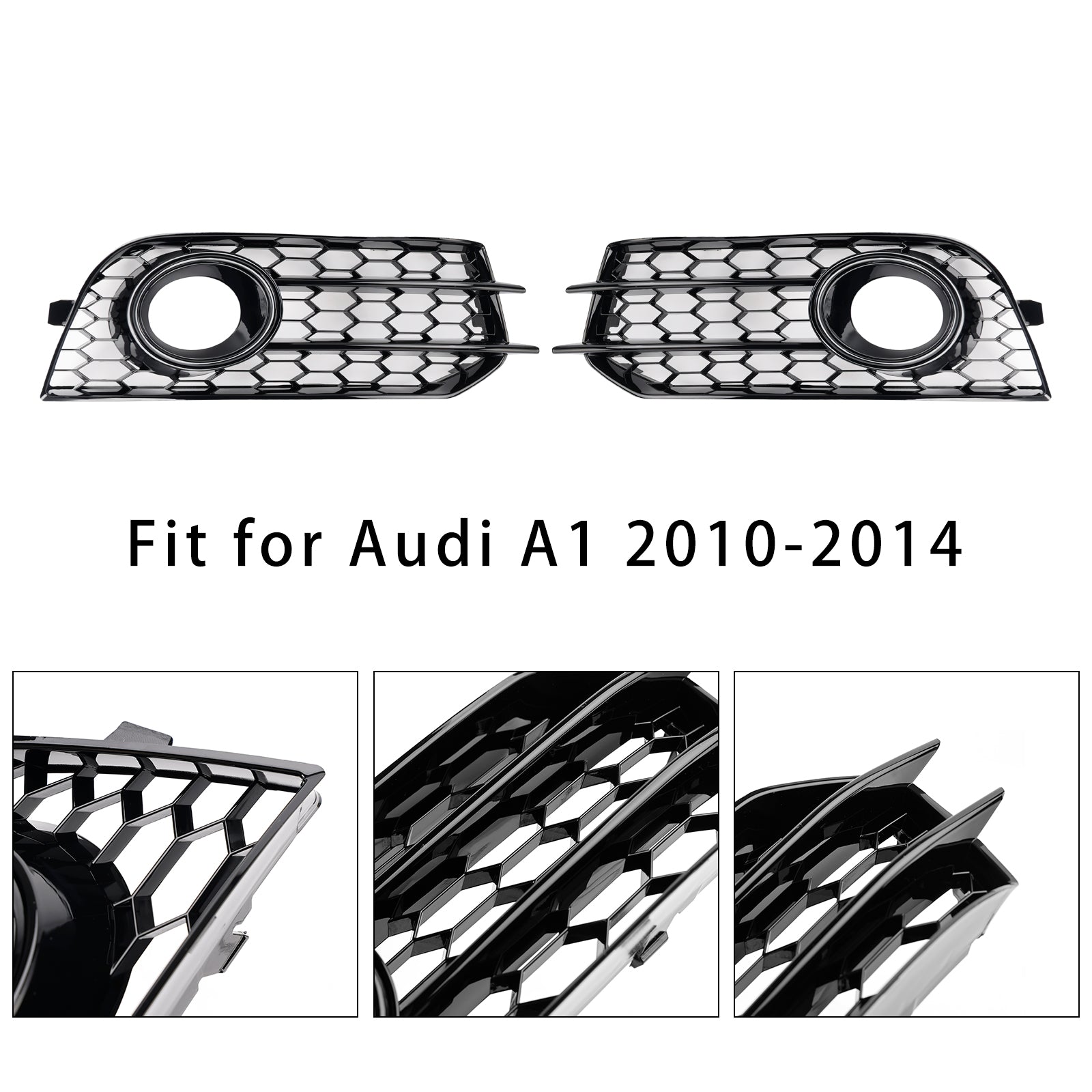 2010-2014 Audi A1 Front Bumper Honeycomb Fog Grille Cover Black