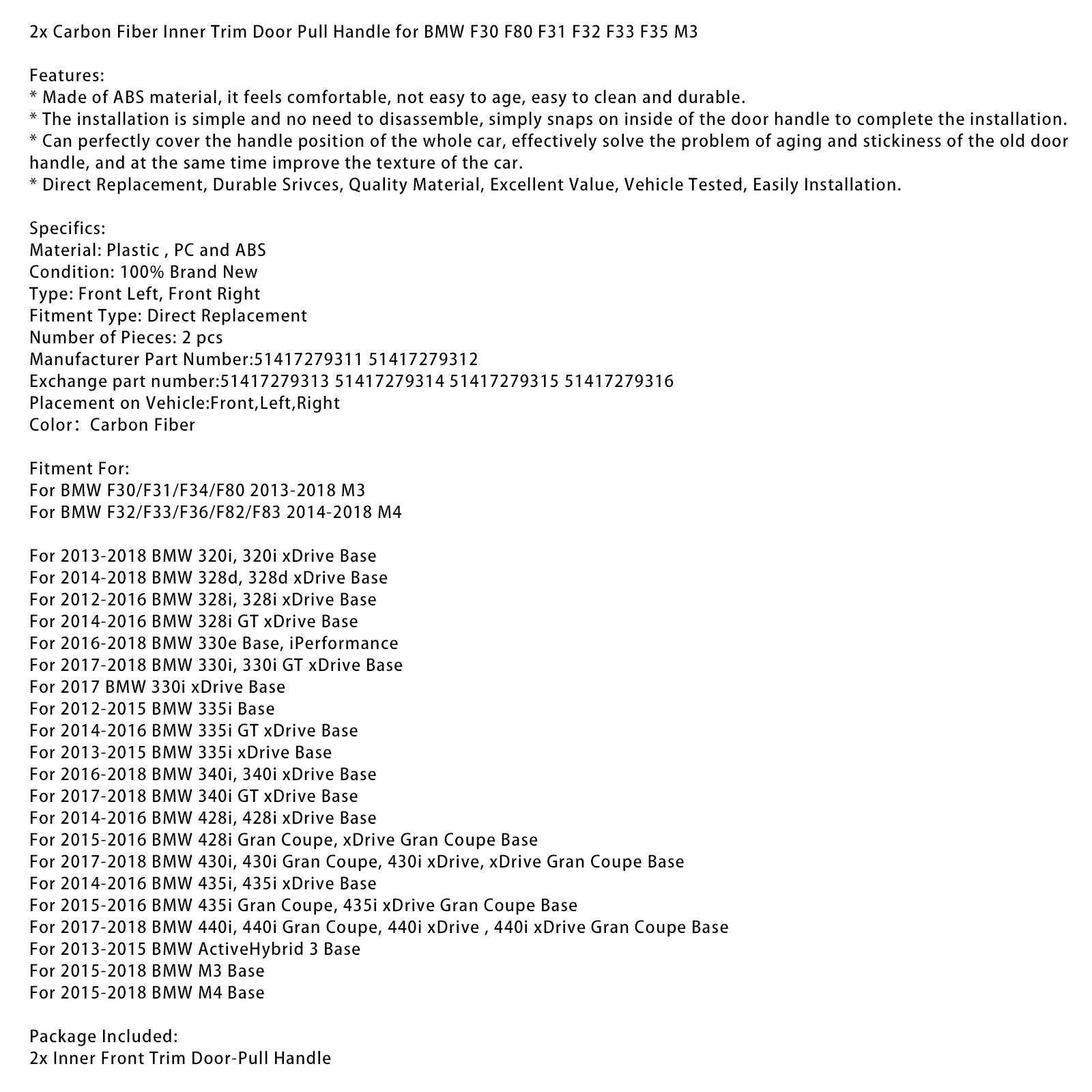 Front Left/Right Inner Trim Door Pull Handle For BMW F30 F80 F31 F32 F33 F35 M3