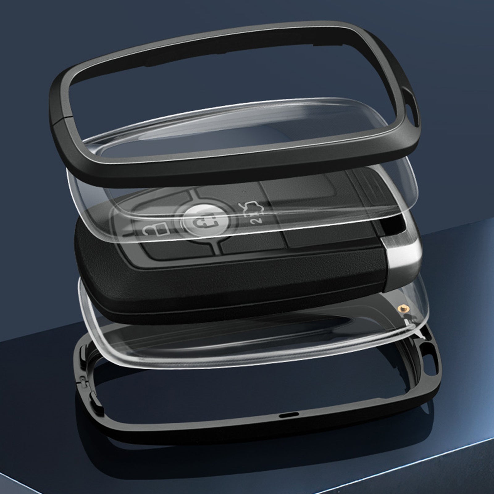 Aluminum Alloy TPU Black Car Key Case Cover With Buckle For Ford