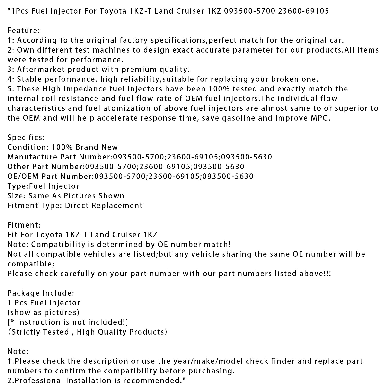 1Pcs Fuel Injector For Toyota 1KZ-T Land Cruiser 1KZ 093500-5700 23600-69105