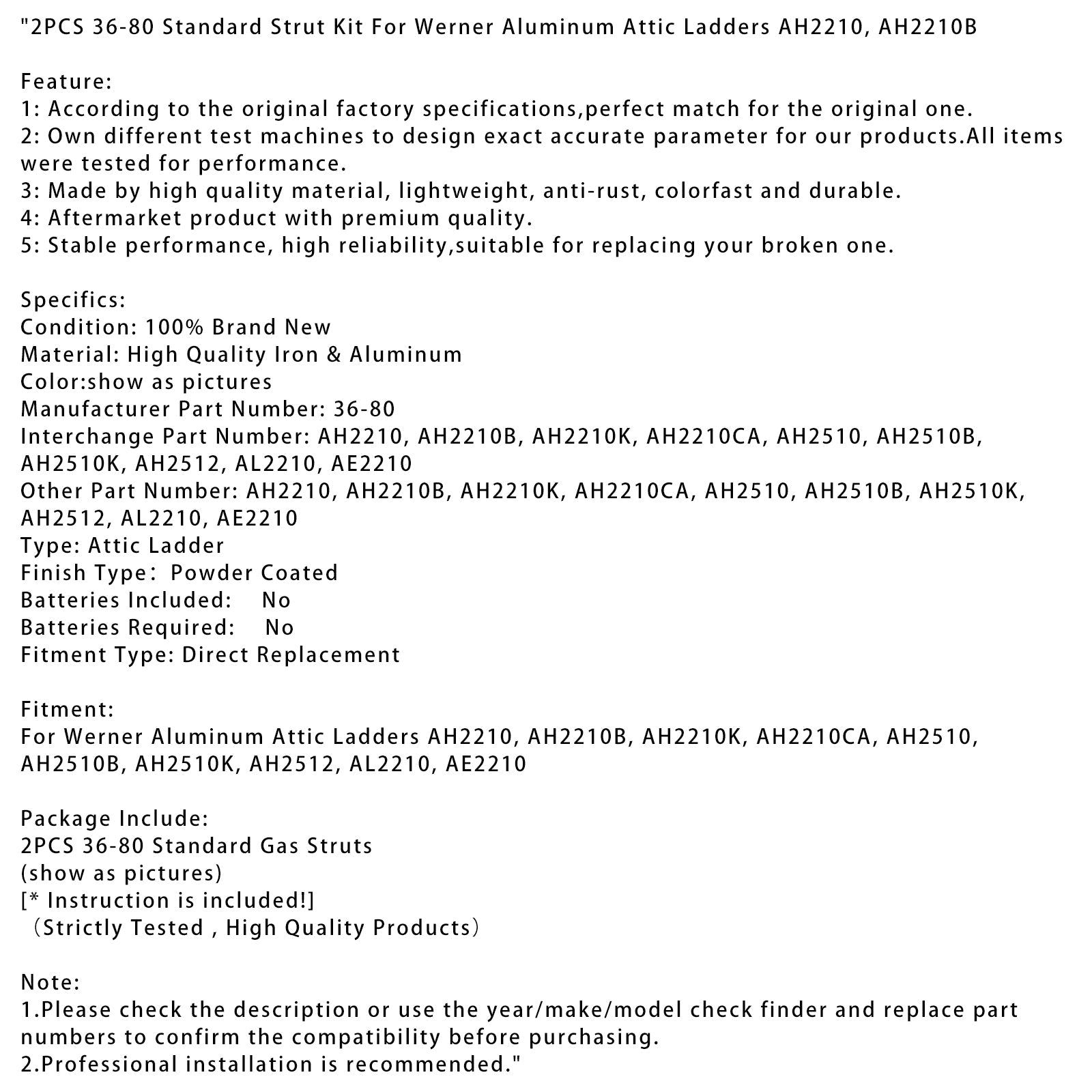 2PCS 36-80 Standard Strut Kit For Werner Aluminum Attic Ladders AH2210 AH2210B