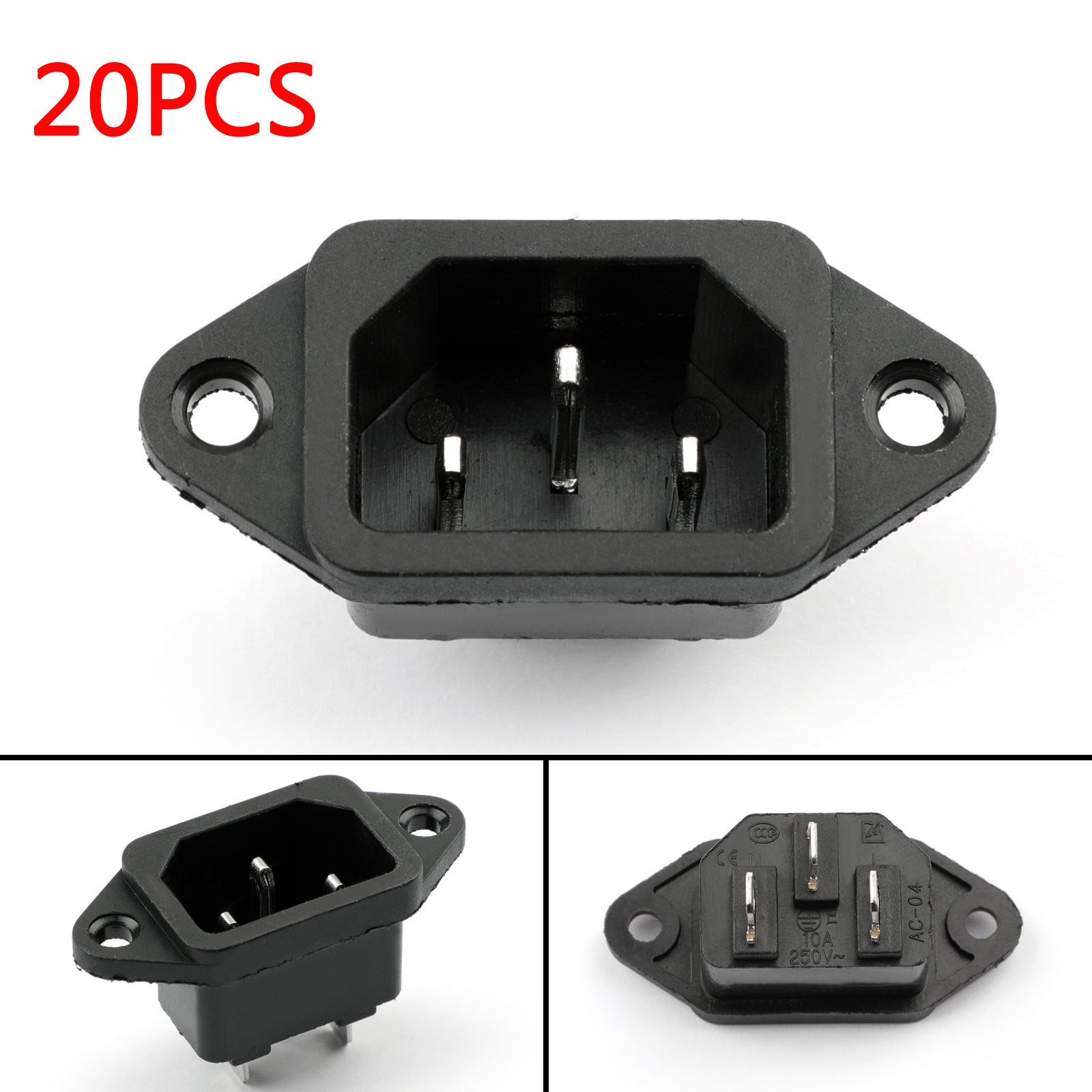 20 قطعة IEC320 C14 3 دبوس برغي جبل ذكر مقبس الطاقة 10A 250 فولت للقارب AC-04